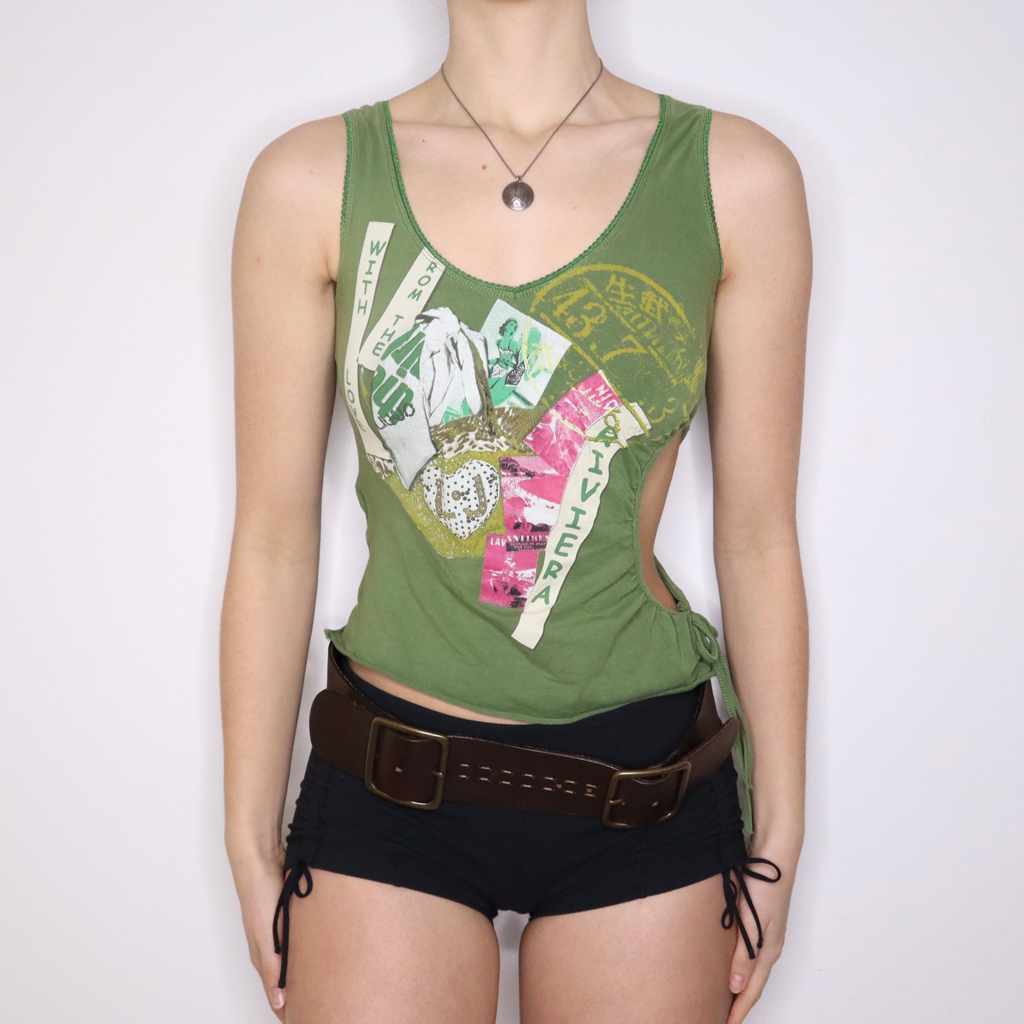Y2K Green Graphic Cutout Tank Top (S)