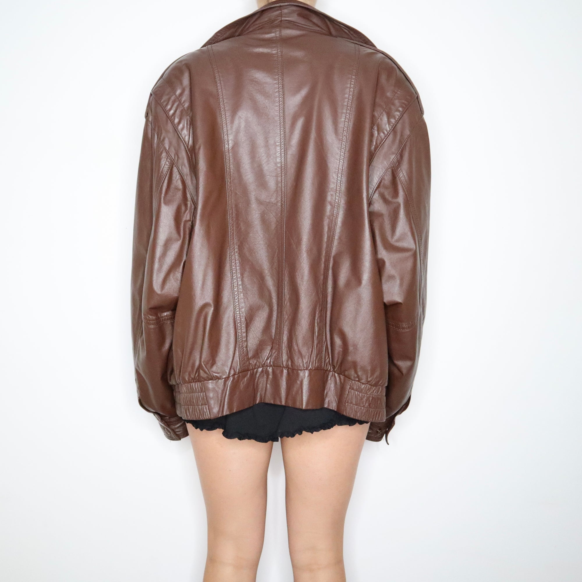 80s Oversized Brown Leather Bomber Jacket (XL/XXL)