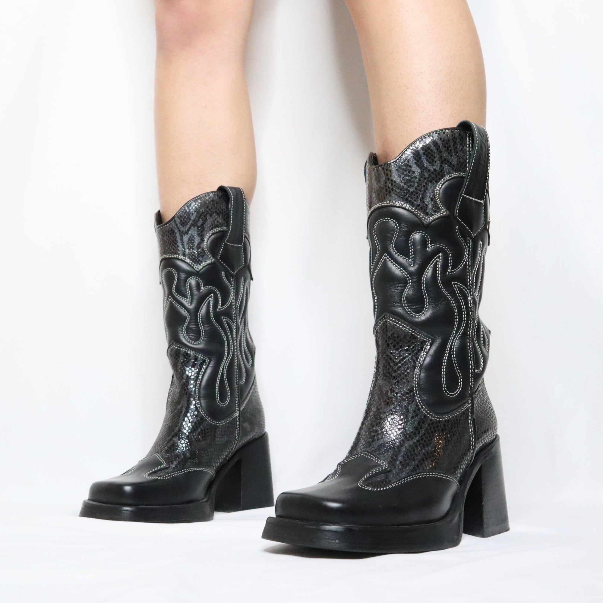 90s DESTROY Platform Cowboy Boots (6 US)