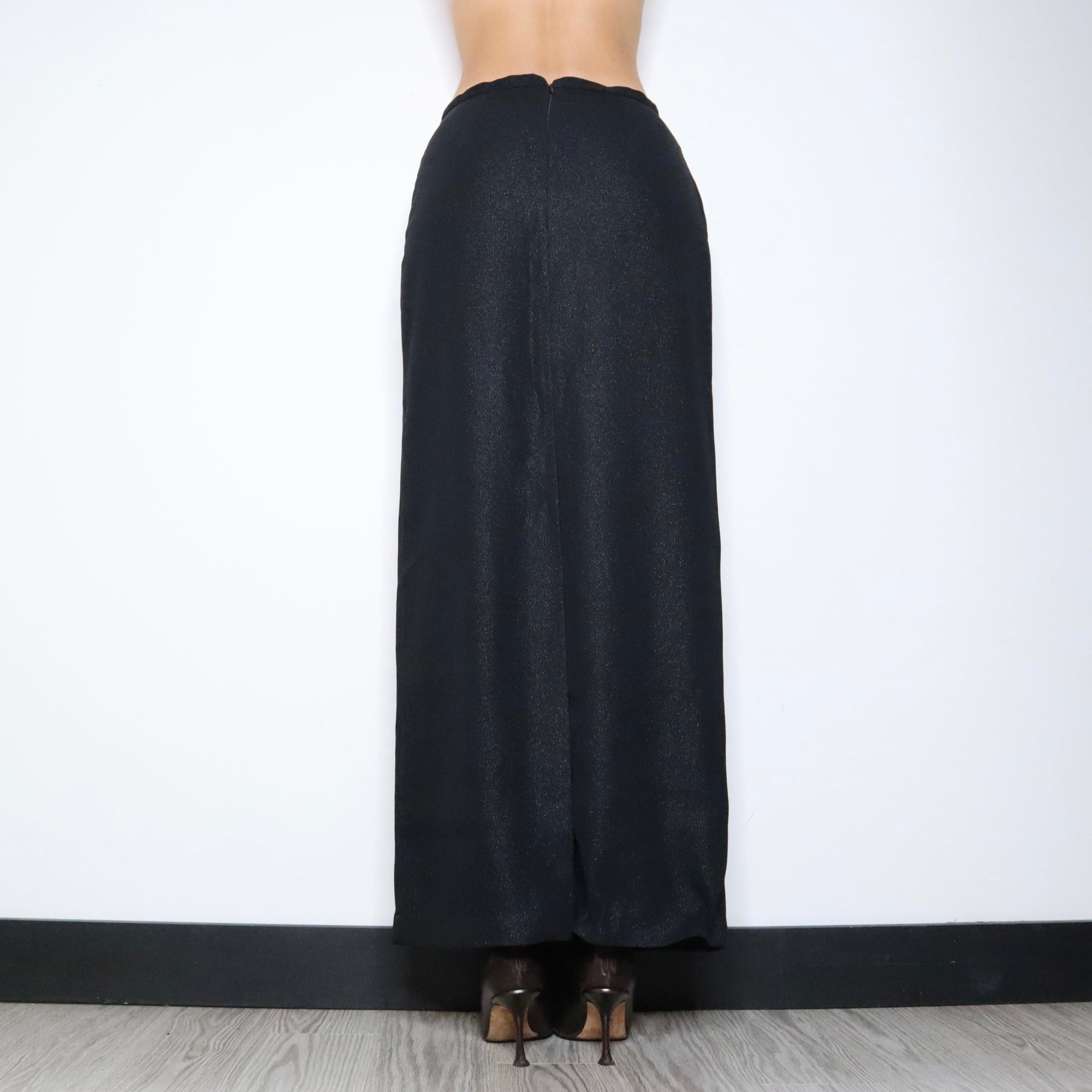 90s Black Shimmer Maxi Skirt (S/M)