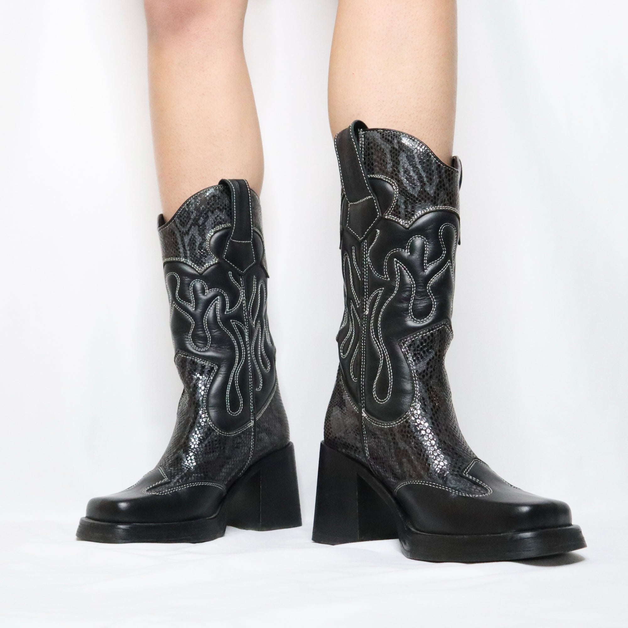 90s DESTROY Platform Cowboy Boots (6 US)