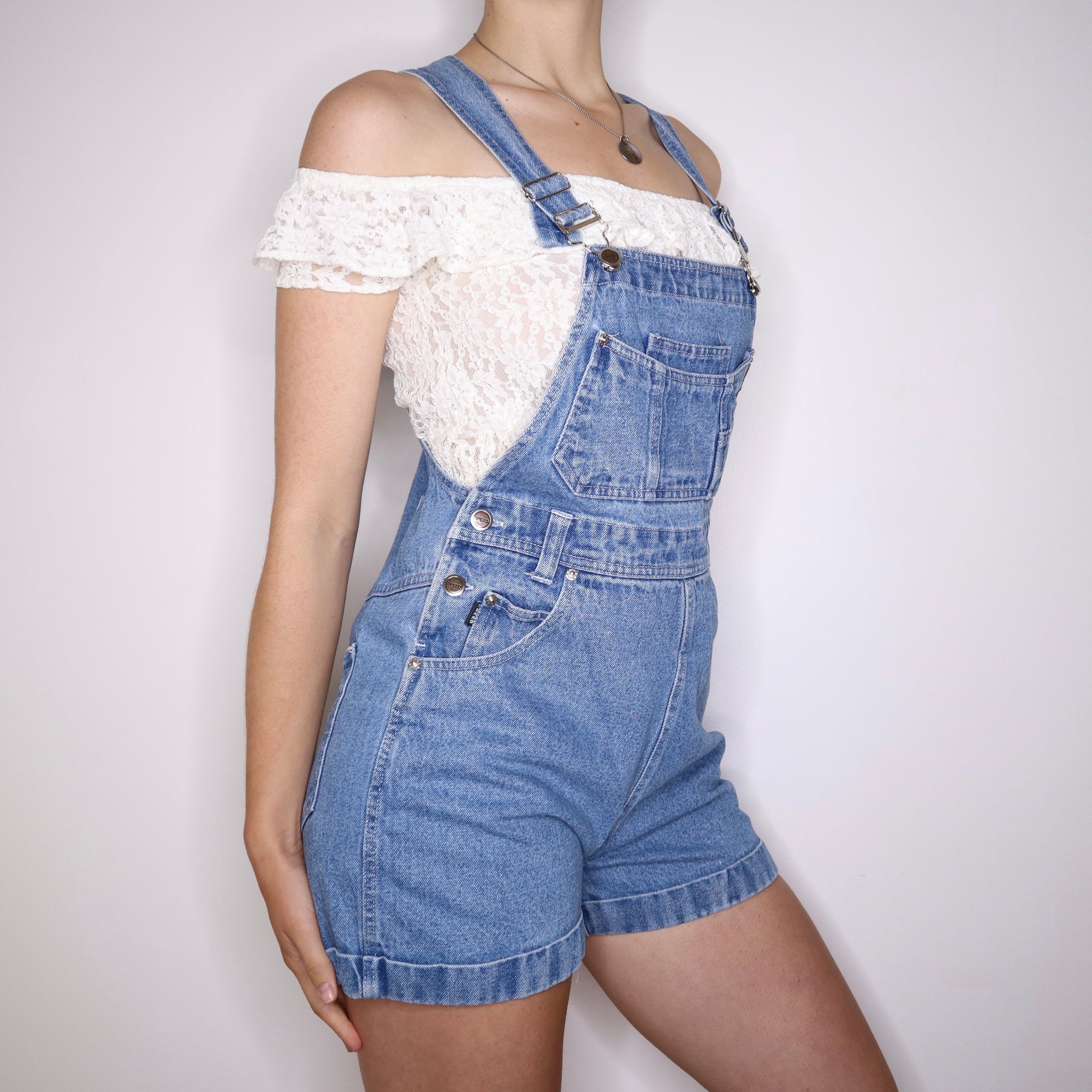 90s Short Denim Overalls (S/M)