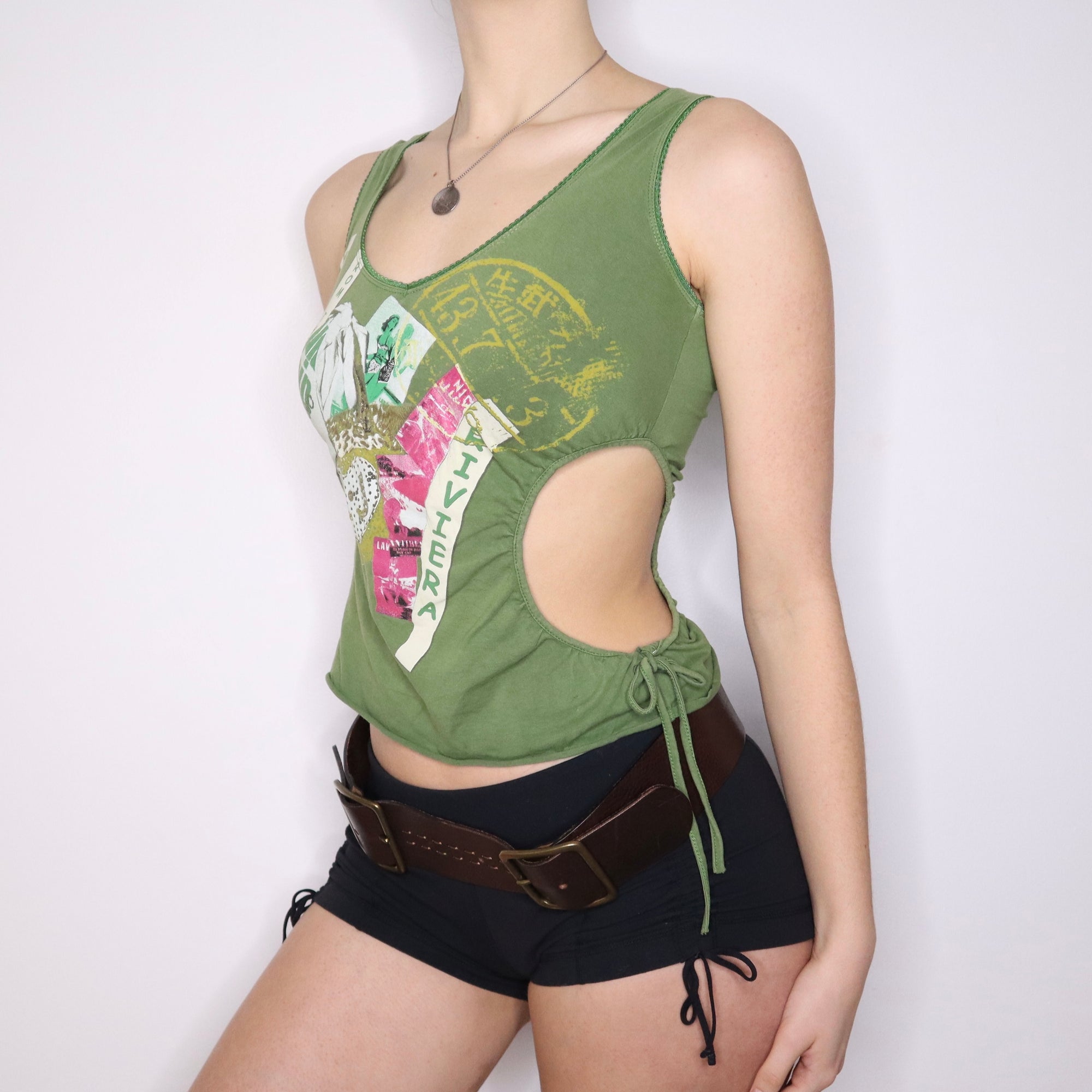 Y2K Green Graphic Cutout Tank Top (S)