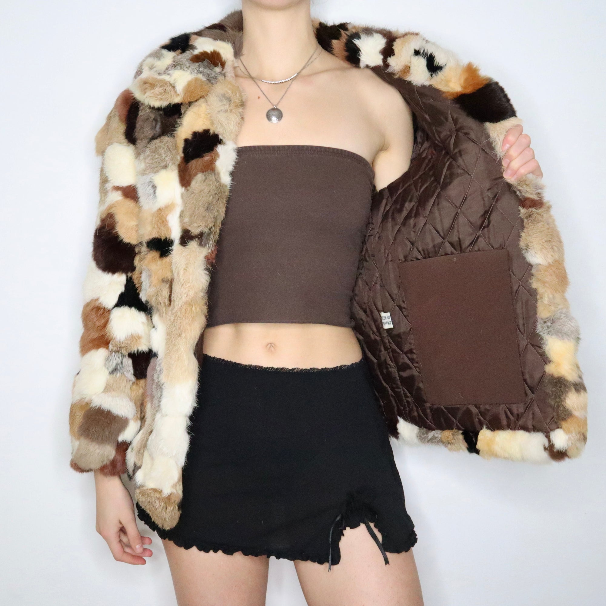 70s Patchwork Rabbit Fur Coat (XS/S)