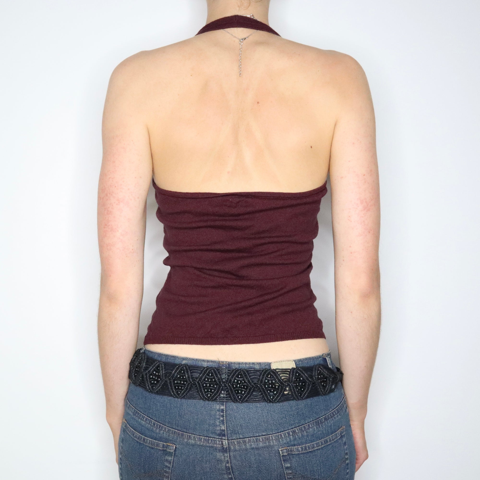 90s Burgundy Knit Halter Top (S)