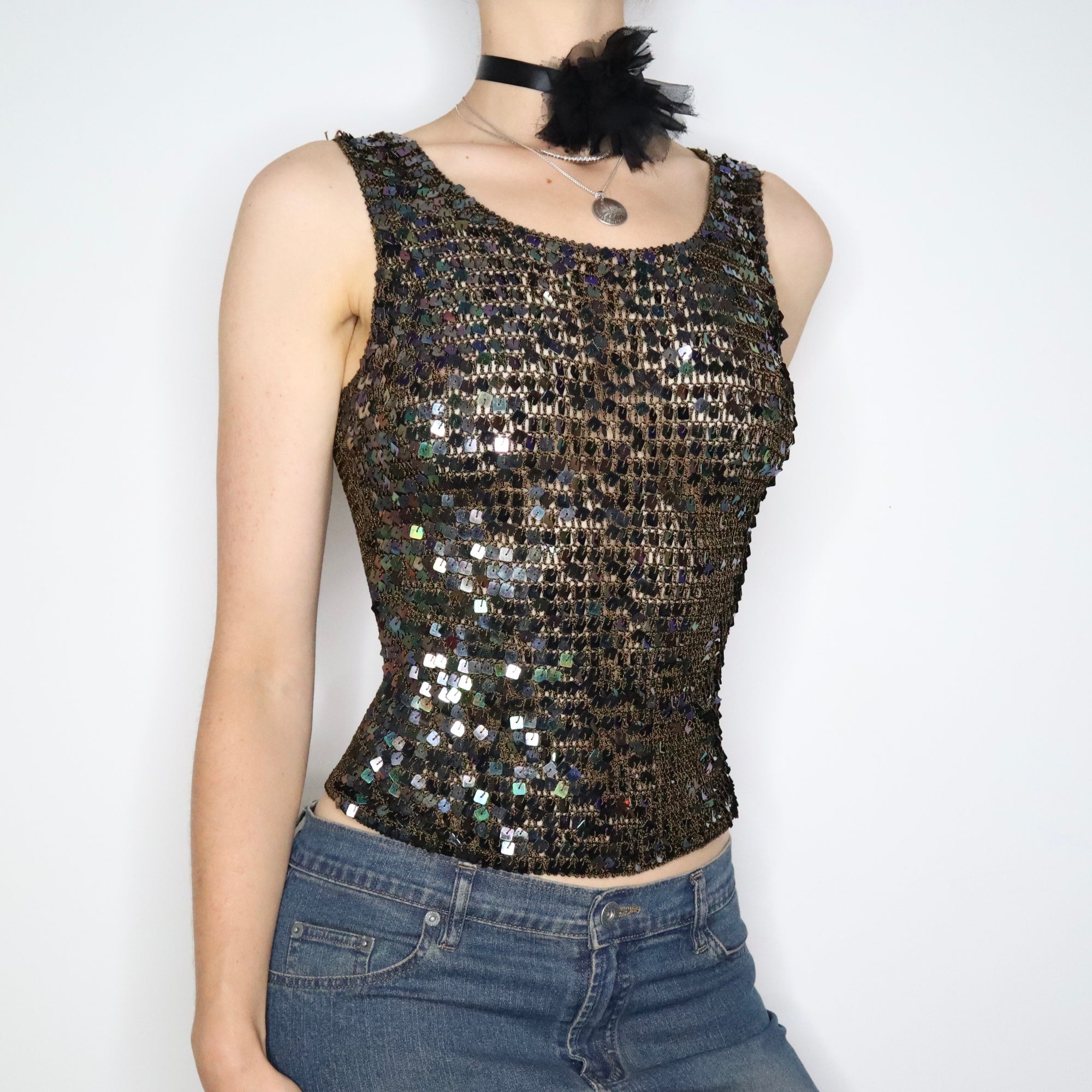 Brown Sequin Knit Top (S-M)