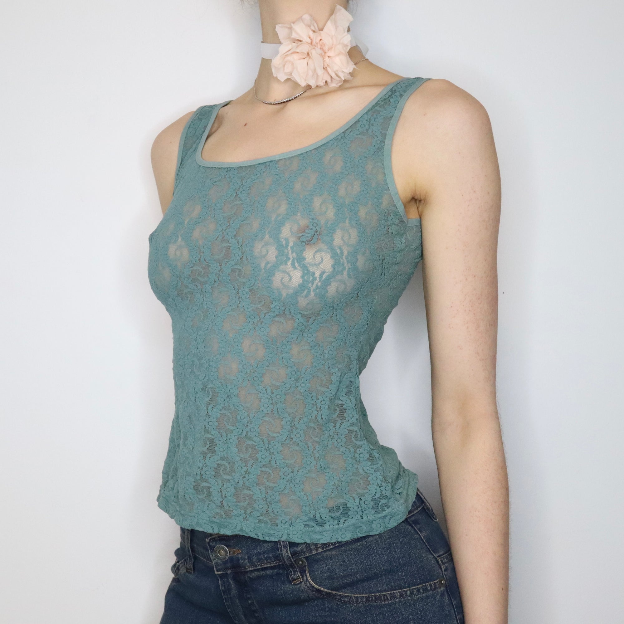 Green Lace Tank Top (Medium)