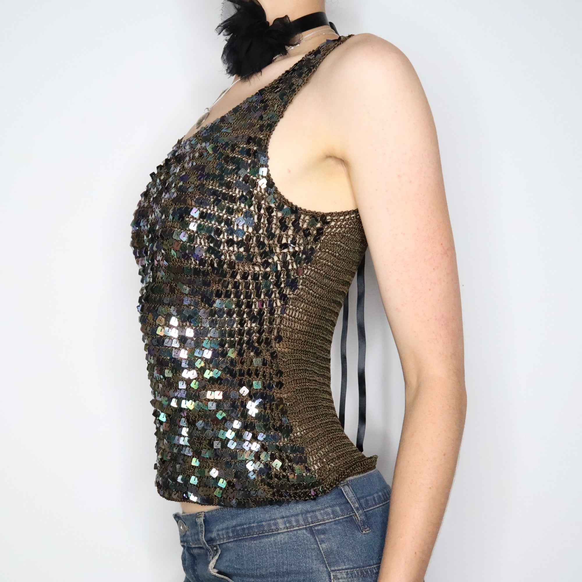 Brown Sequin Knit Top (S-M)