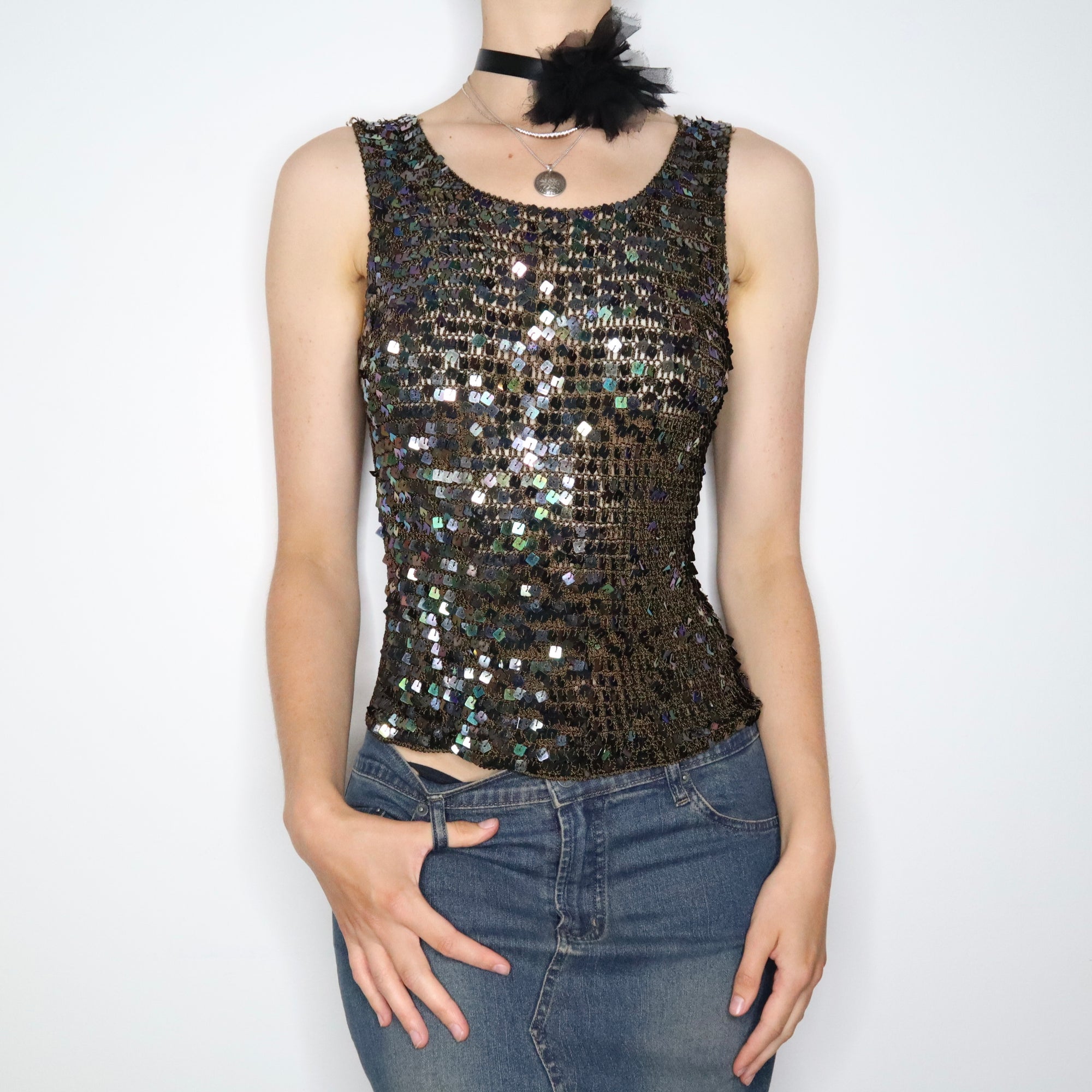 Brown Sequin Knit Top (S-M)