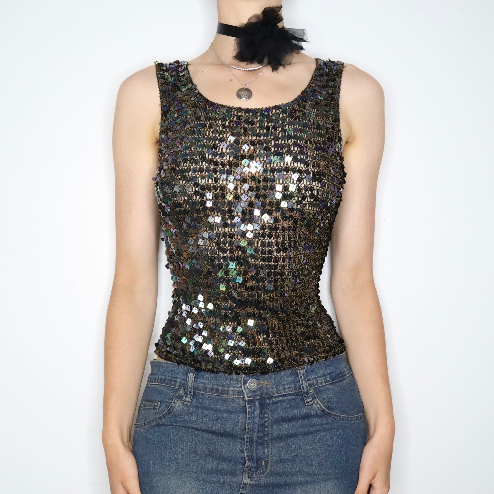 Brown Sequin Knit Top (S-M)