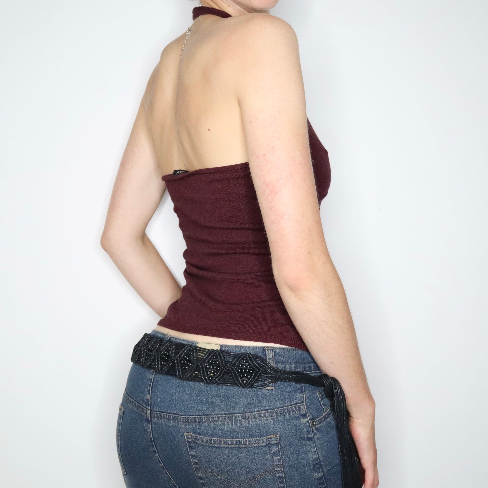 90s Burgundy Knit Halter Top (S)