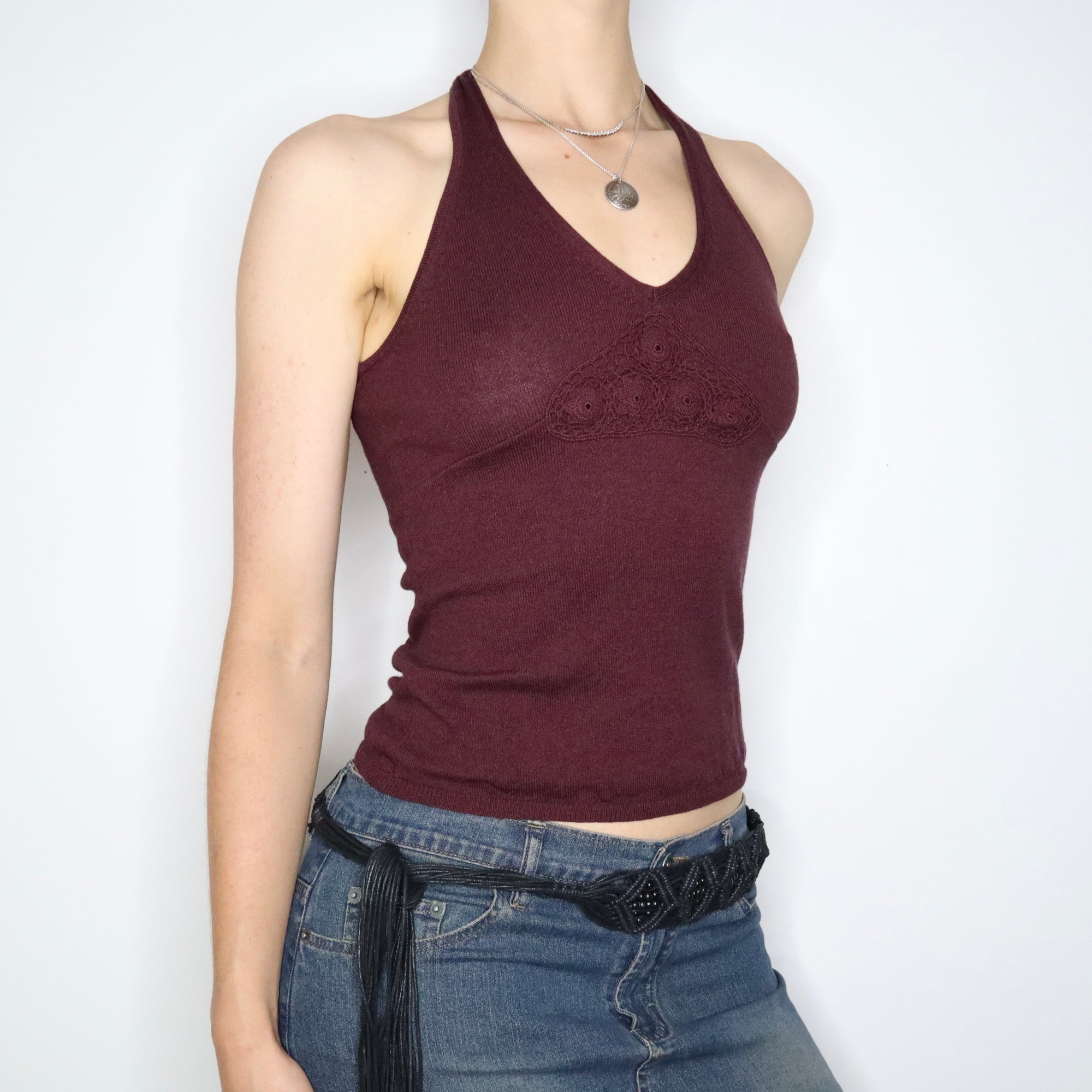 90s Burgundy Knit Halter Top (S)