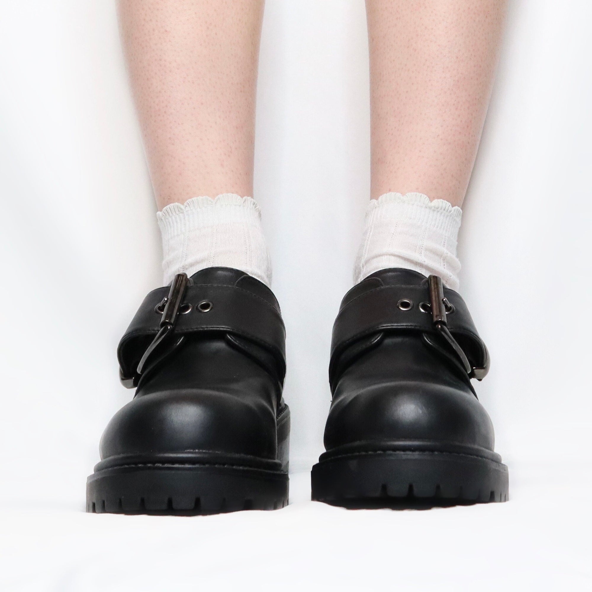 Vintage 90s Chunky Black Faux Leather Platform Shoes