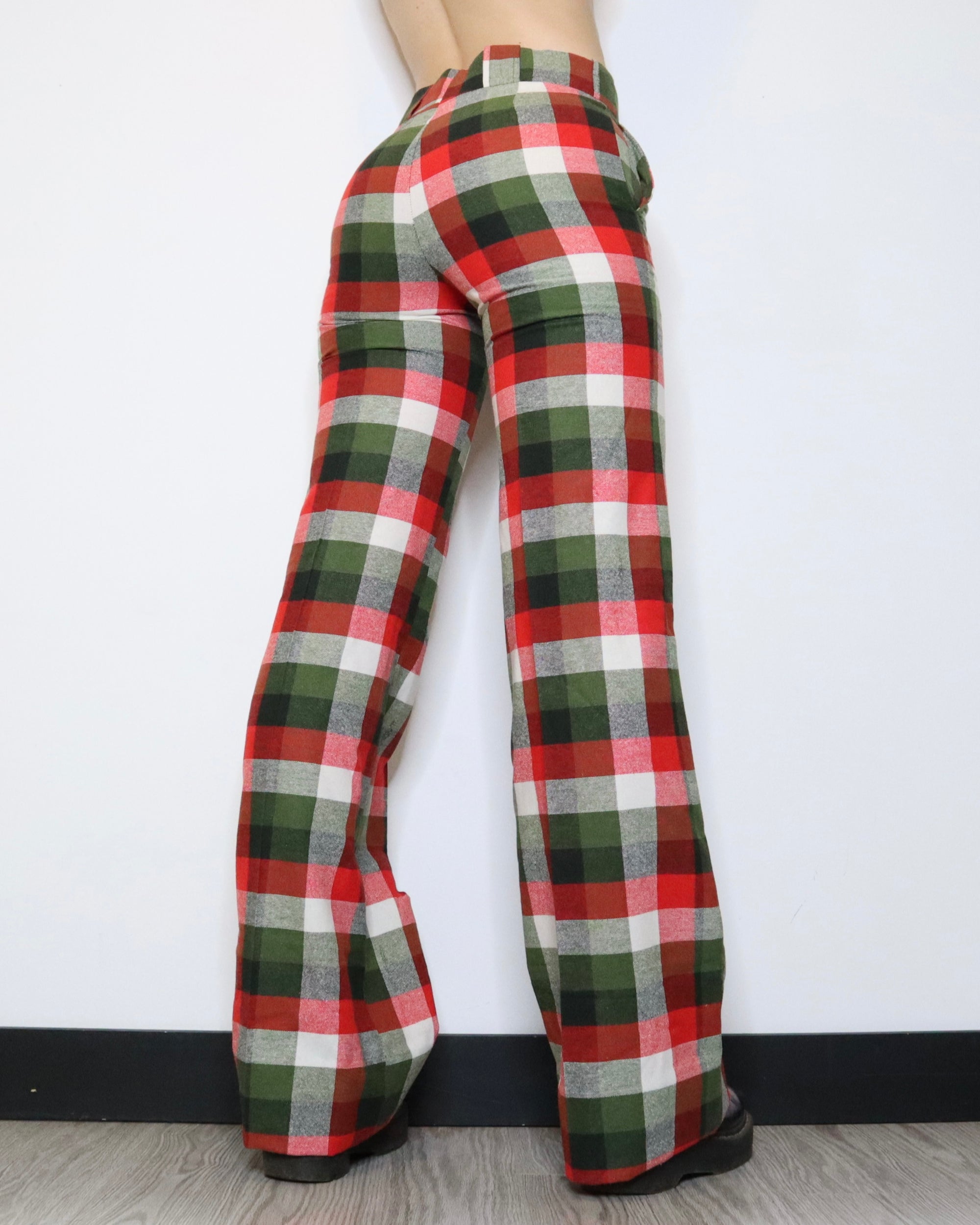 70s Wide Leg Plaid Pants (Small)