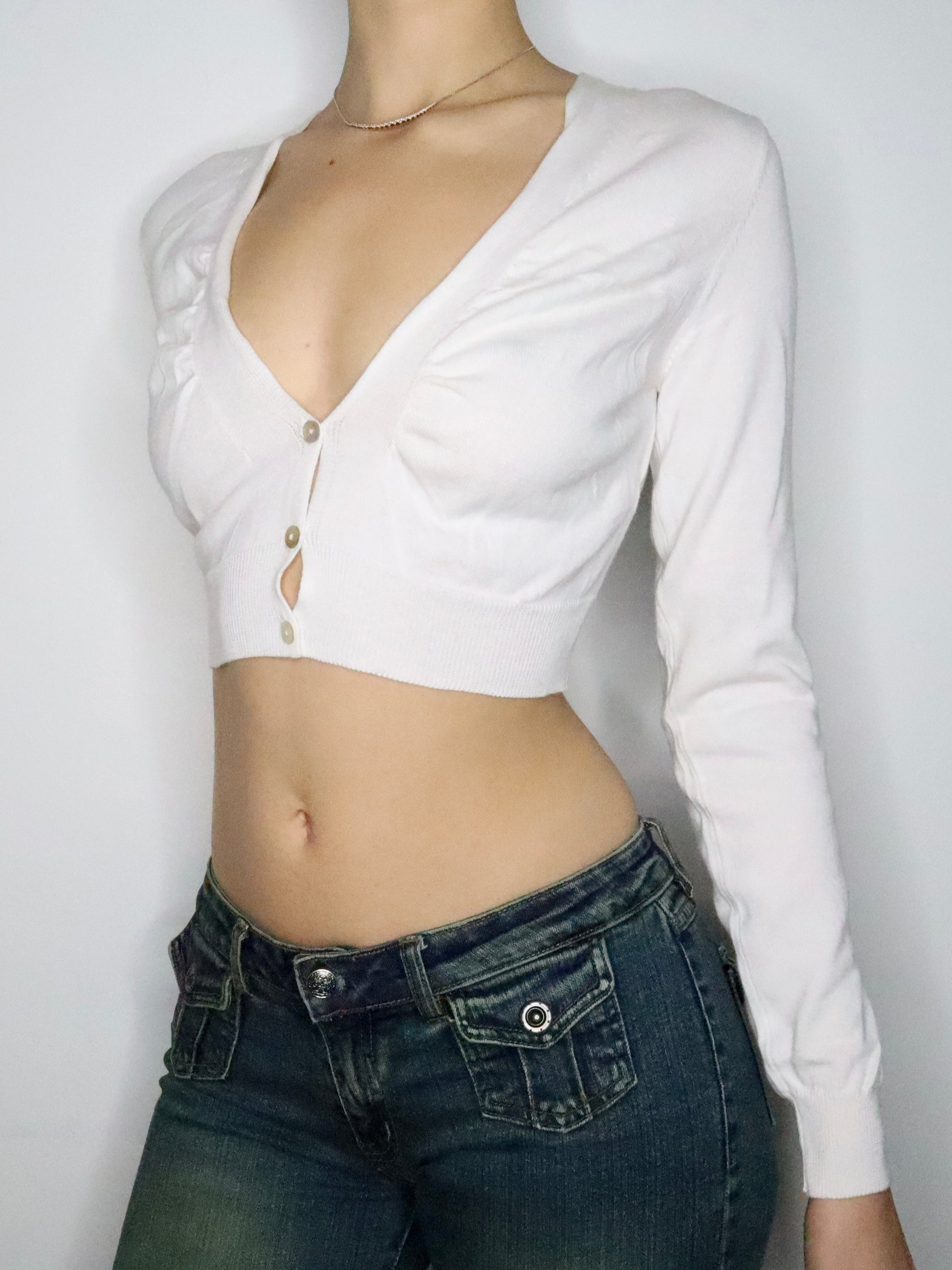 White Cropped Cardigan (Small)