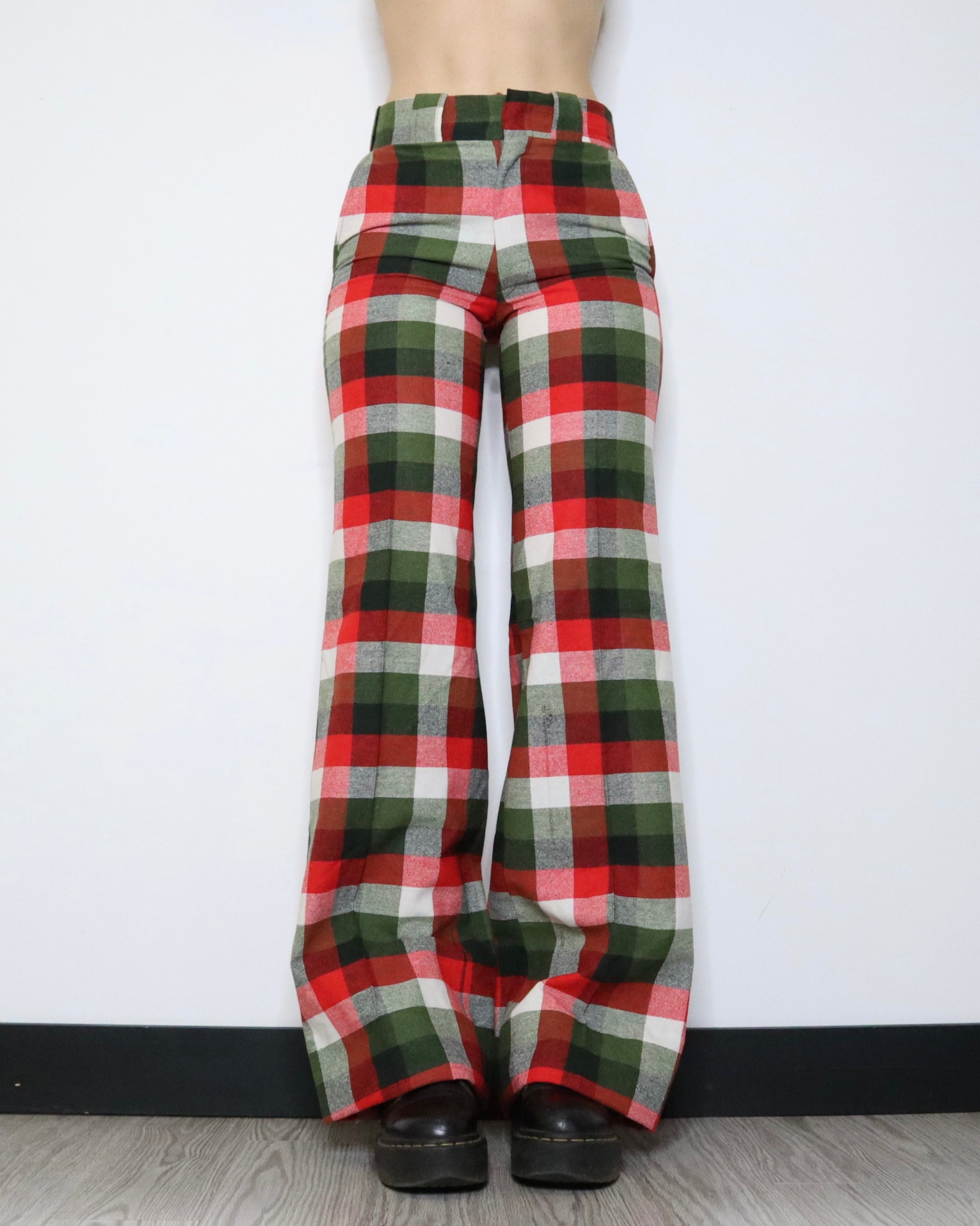 70s Wide Leg Plaid Pants (Small)