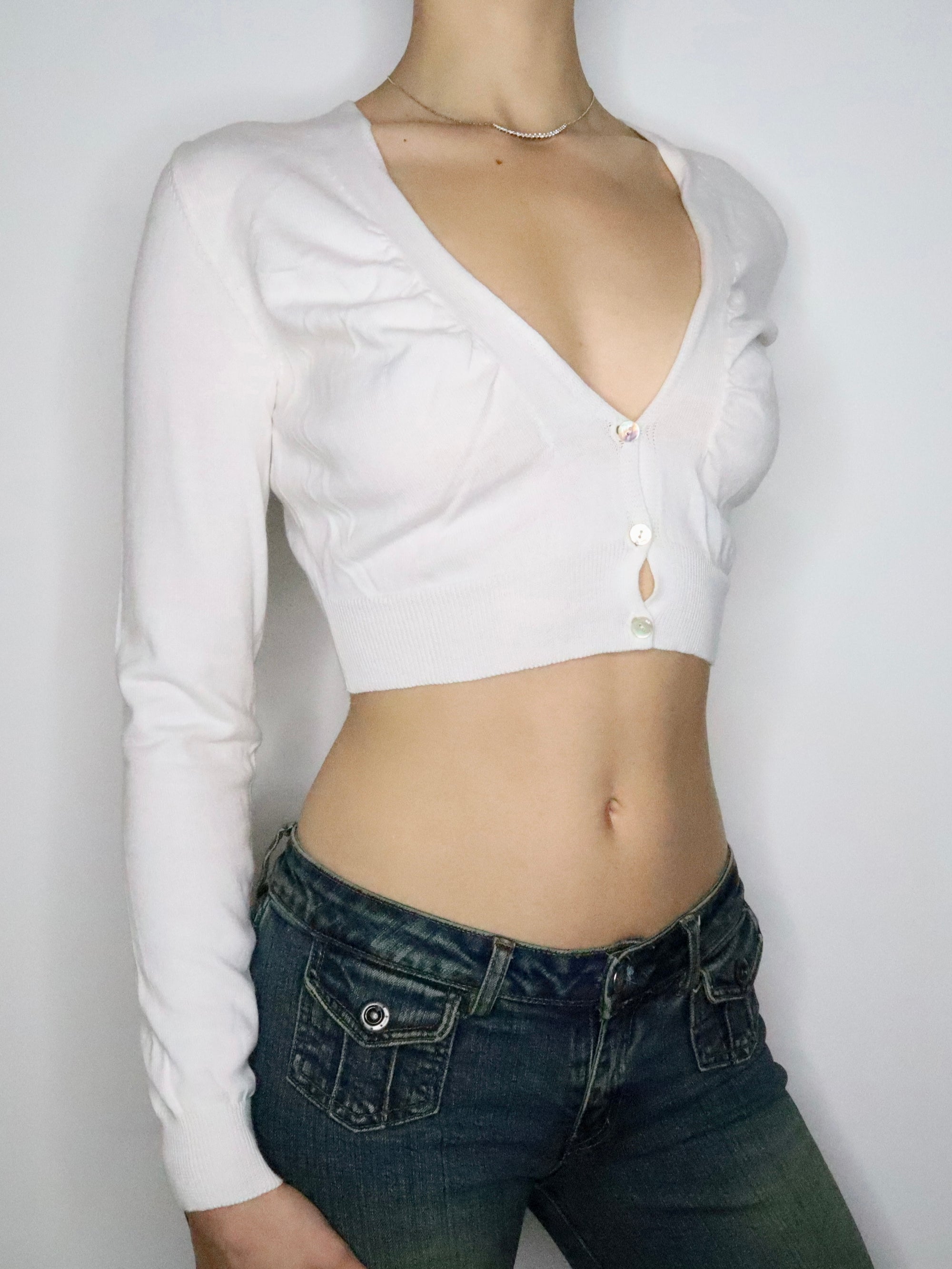 White Cropped Cardigan (Small)