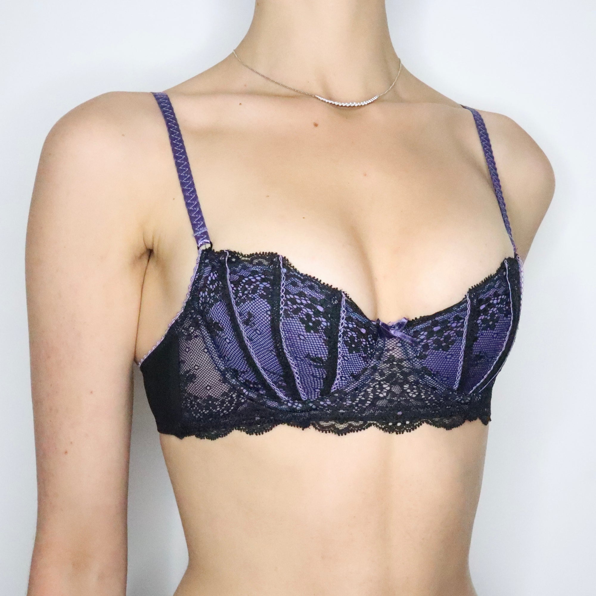 Black and Purple Lace Bra (32B/34A)