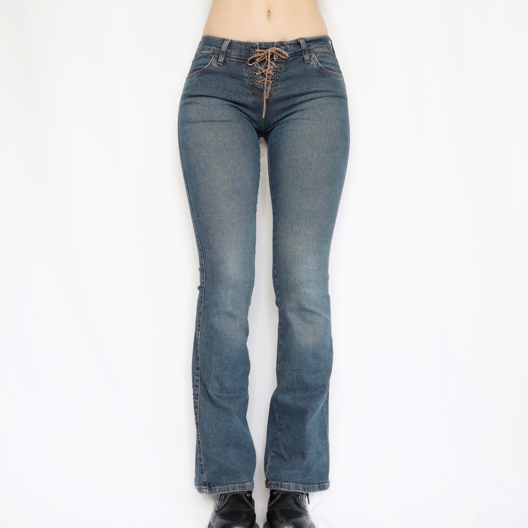 Vintage Early 2000s Low Rise Lace-Up Flare Jeans