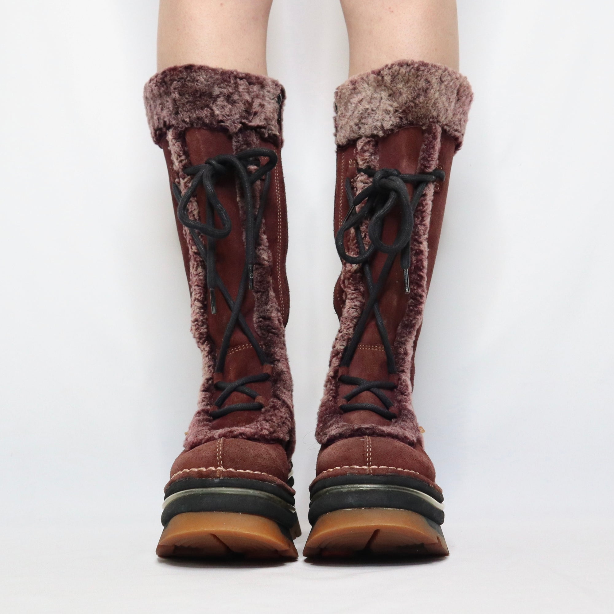 Burgundy Suede Platform Boots