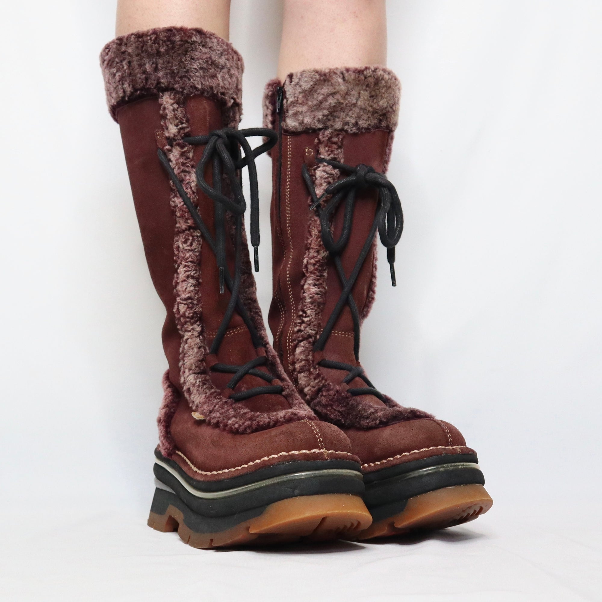 Burgundy Suede Platform Boots