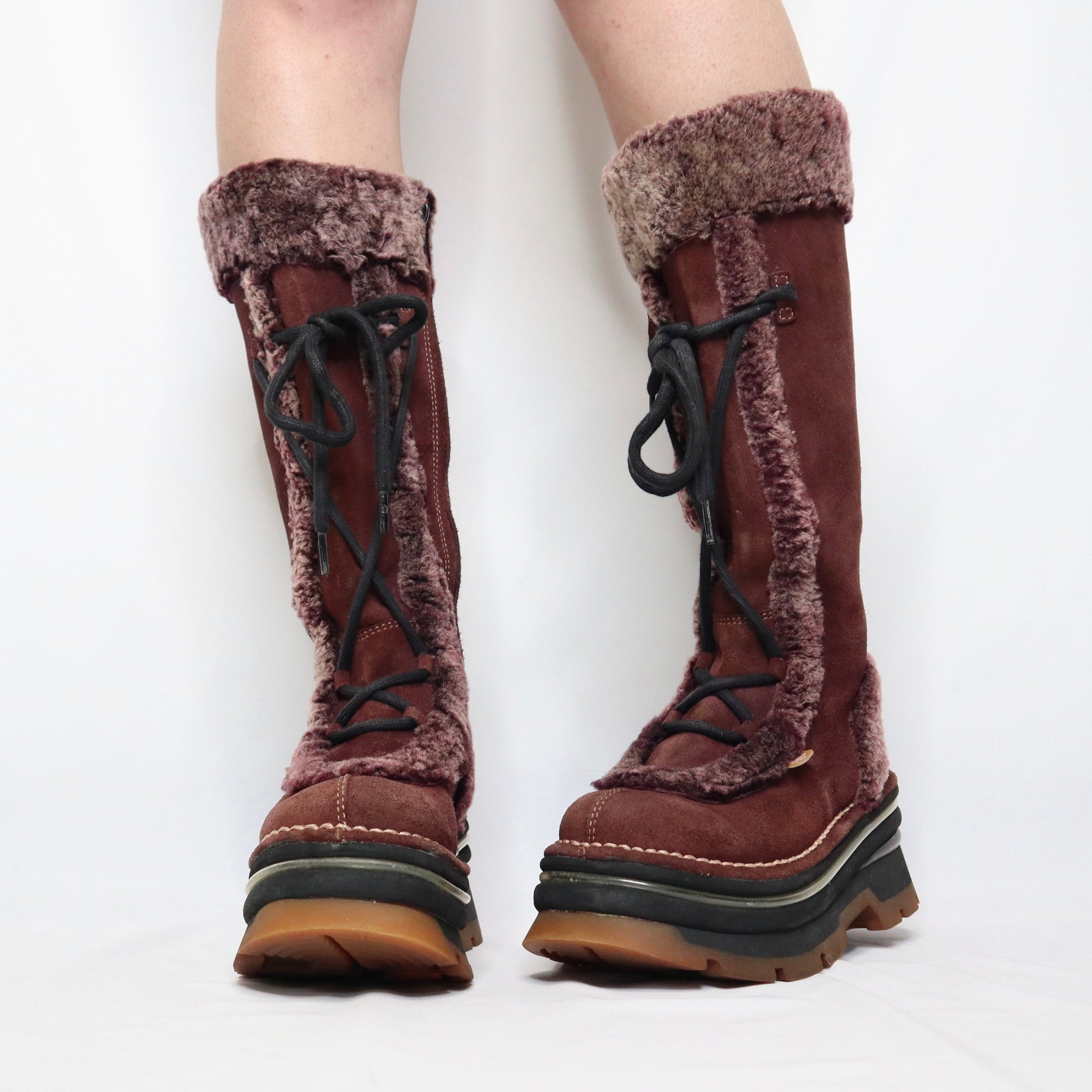 Burgundy Suede Platform Boots