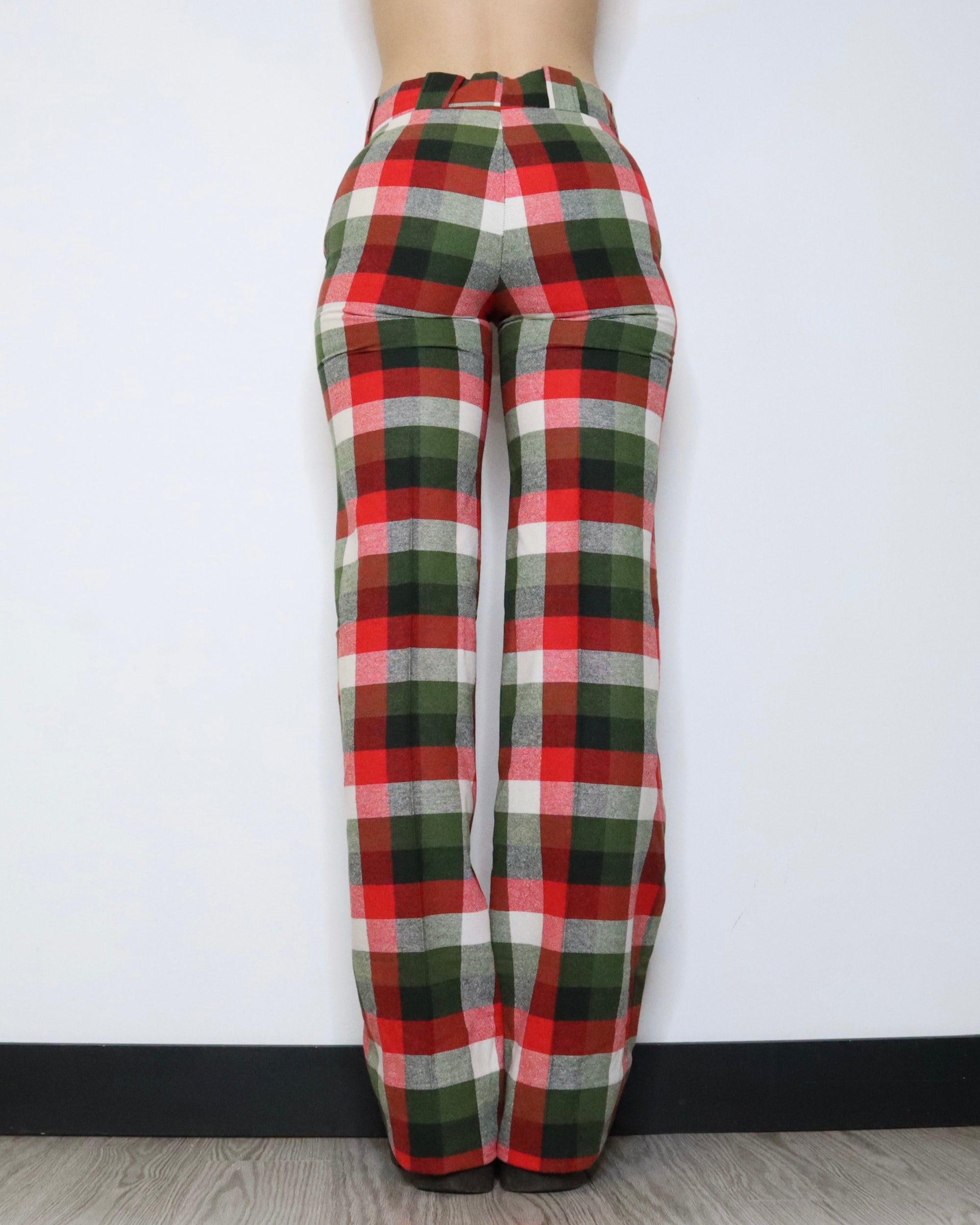 70s Wide Leg Plaid Pants (Small)