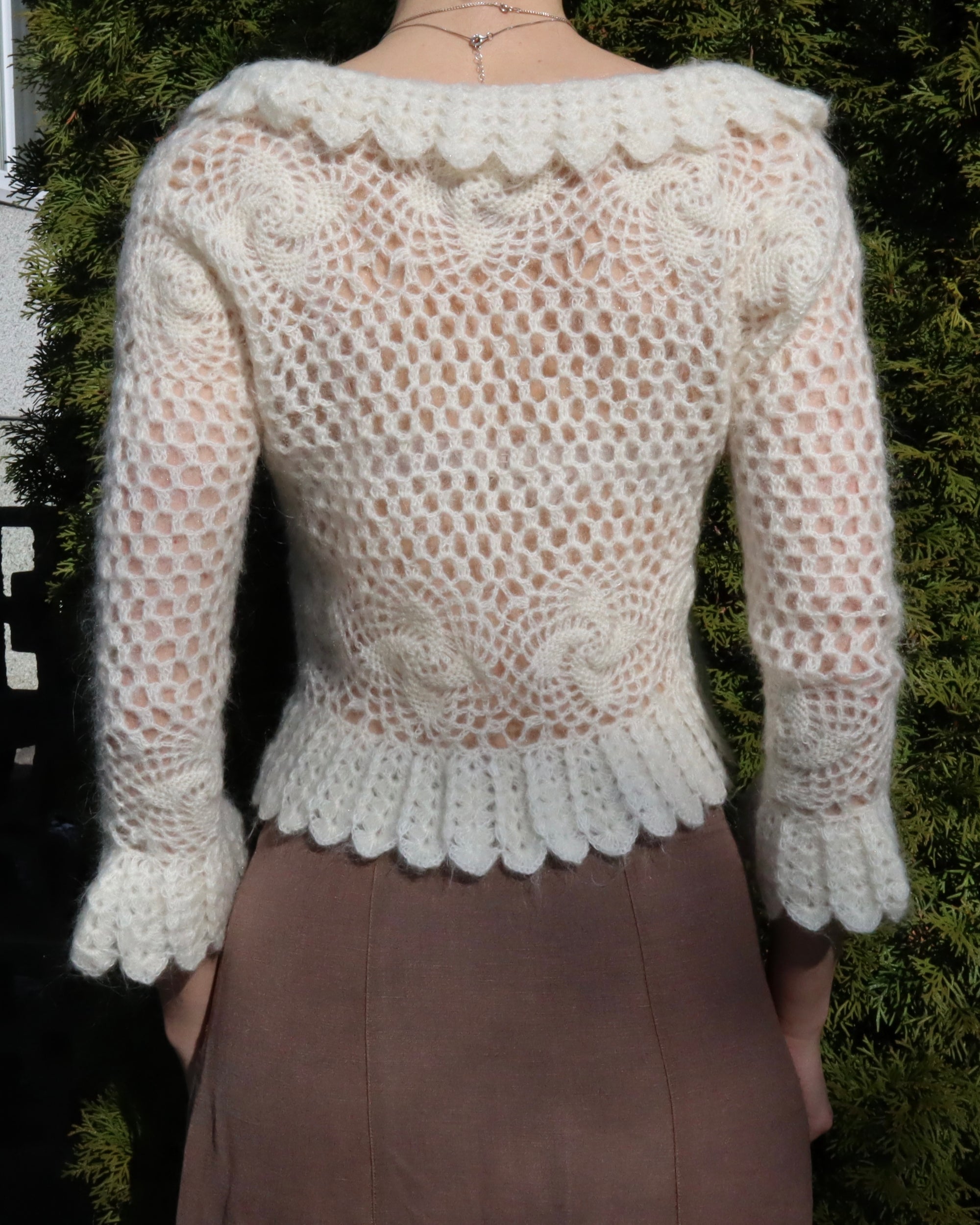 White Mohair Crochet Cardigan (Medium)