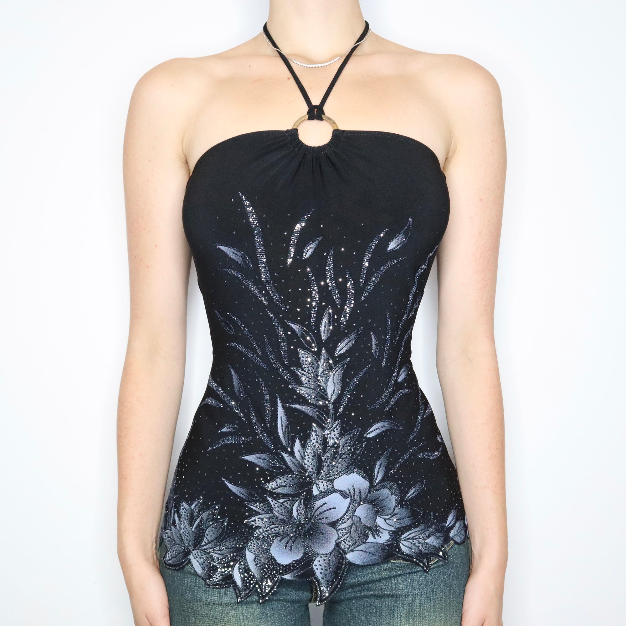 Vintage Early 2000s Black O-Ring Halter Top