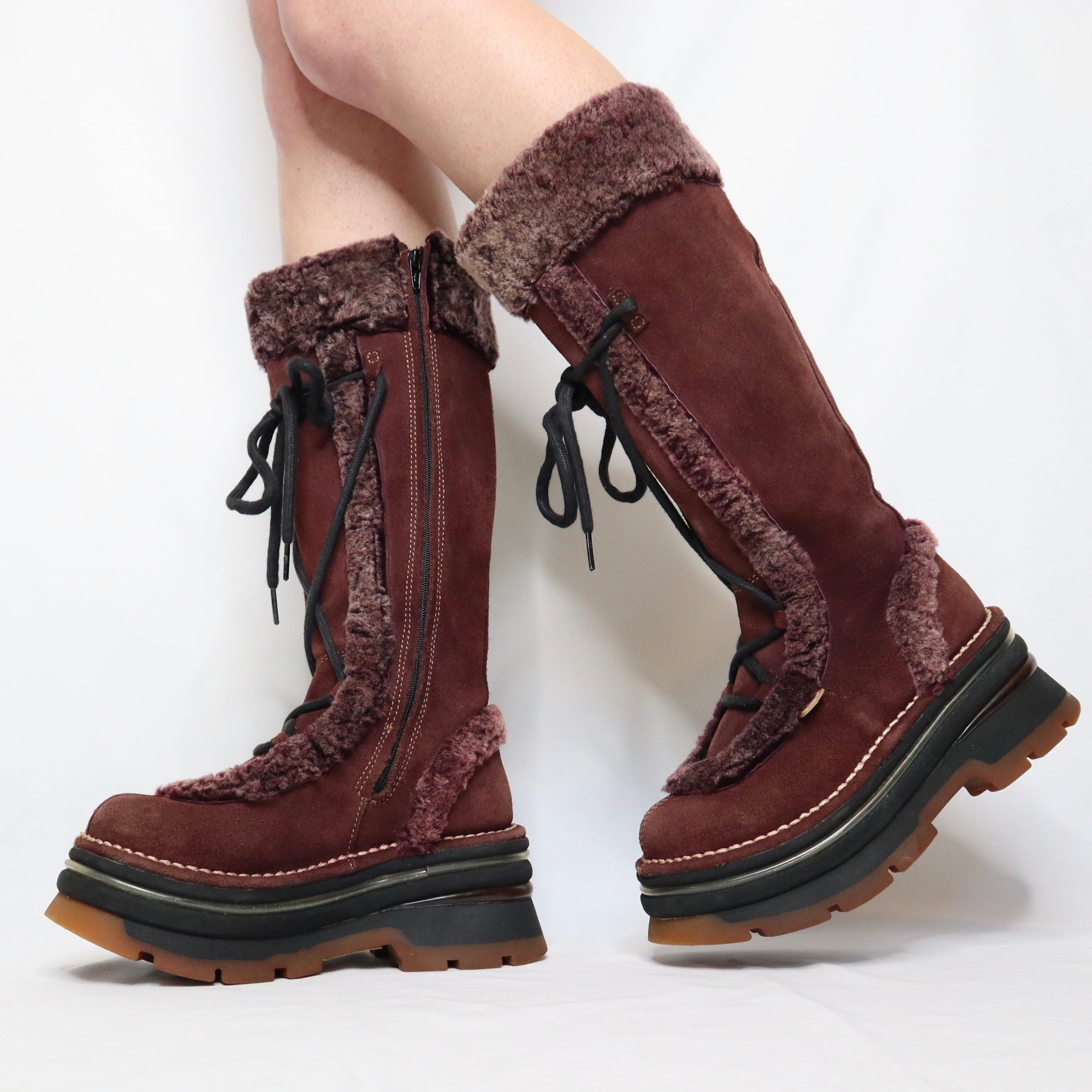 Burgundy Suede Platform Boots