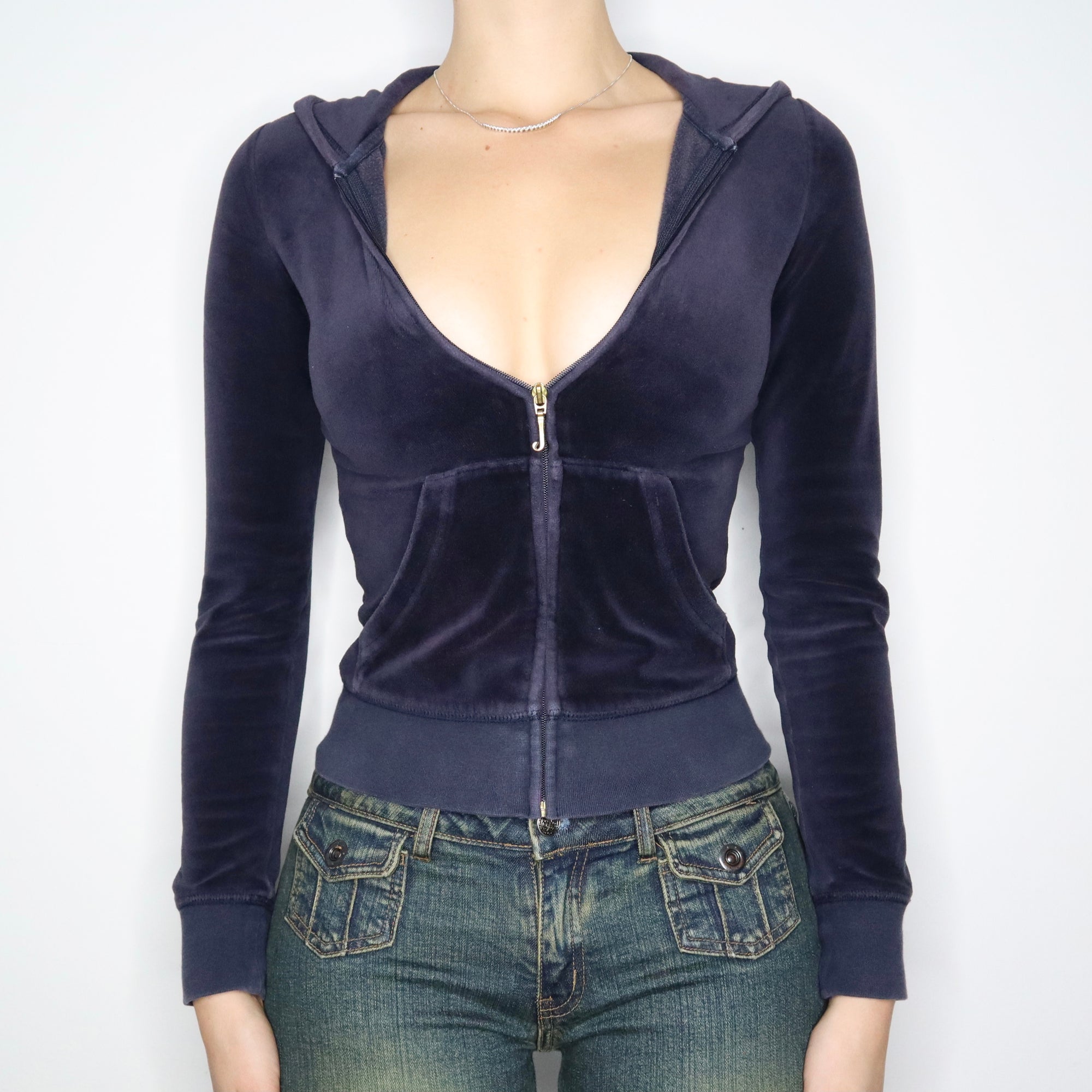 Vintage Mid 2000s Juicy Couture Navy Blue Velour Hoodie