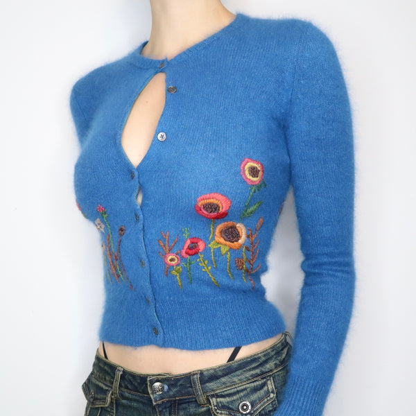 Vintage Early 2000s Cerulean Blue Angora Cardigan - Imber Vintage