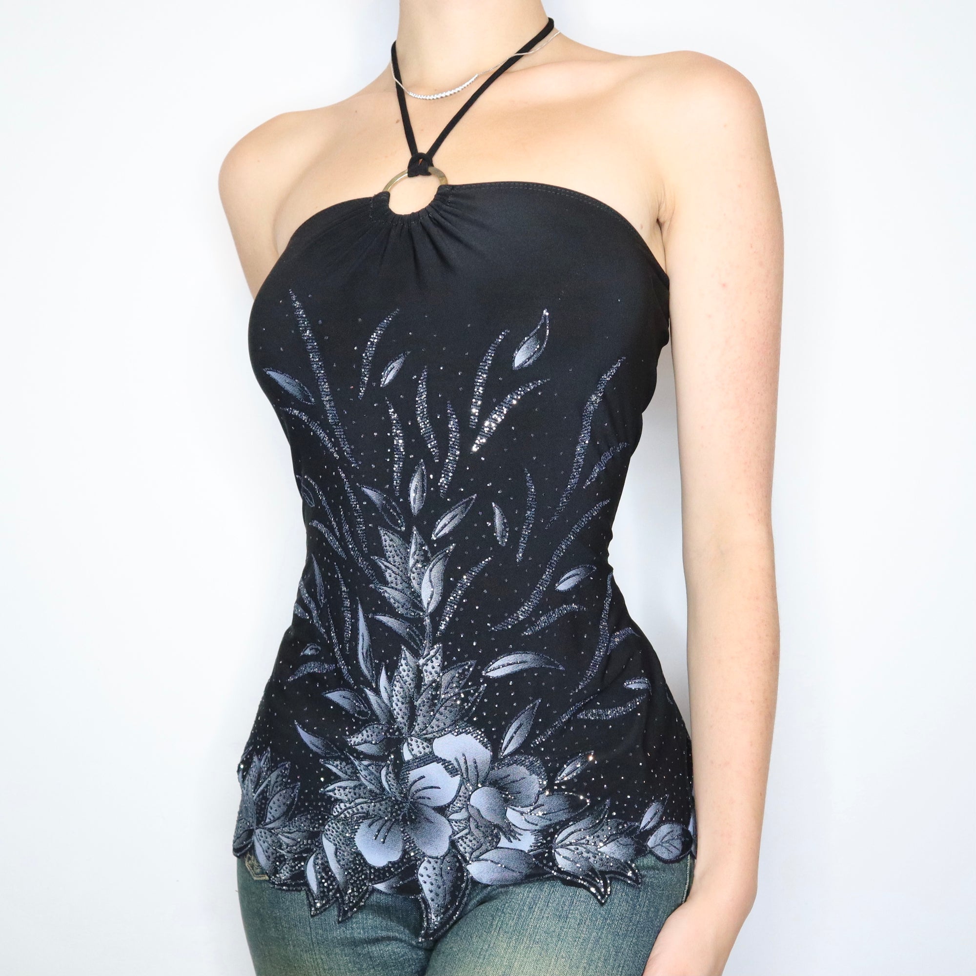 Vintage Early 2000s Black O-Ring Halter Top