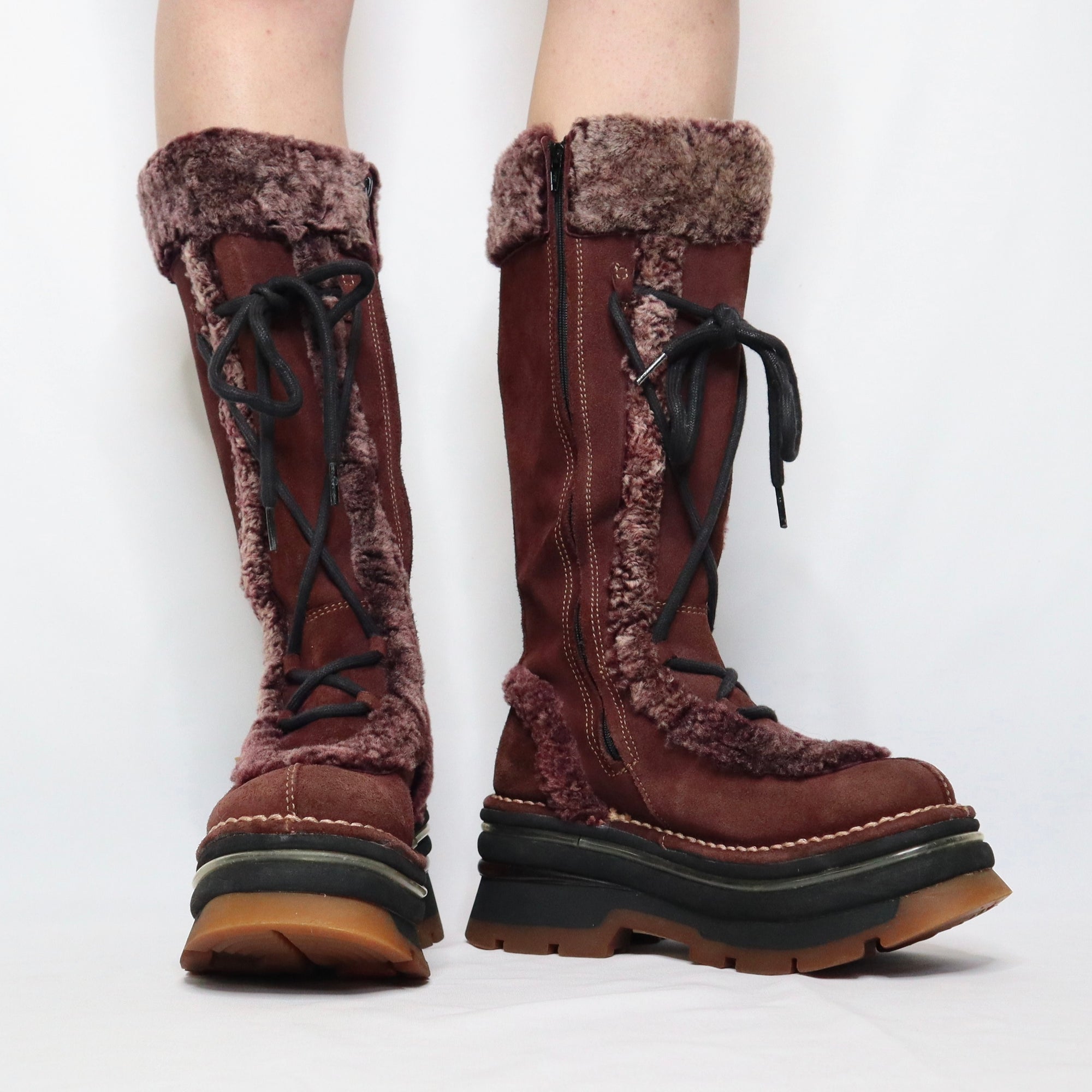 Burgundy Suede Platform Boots