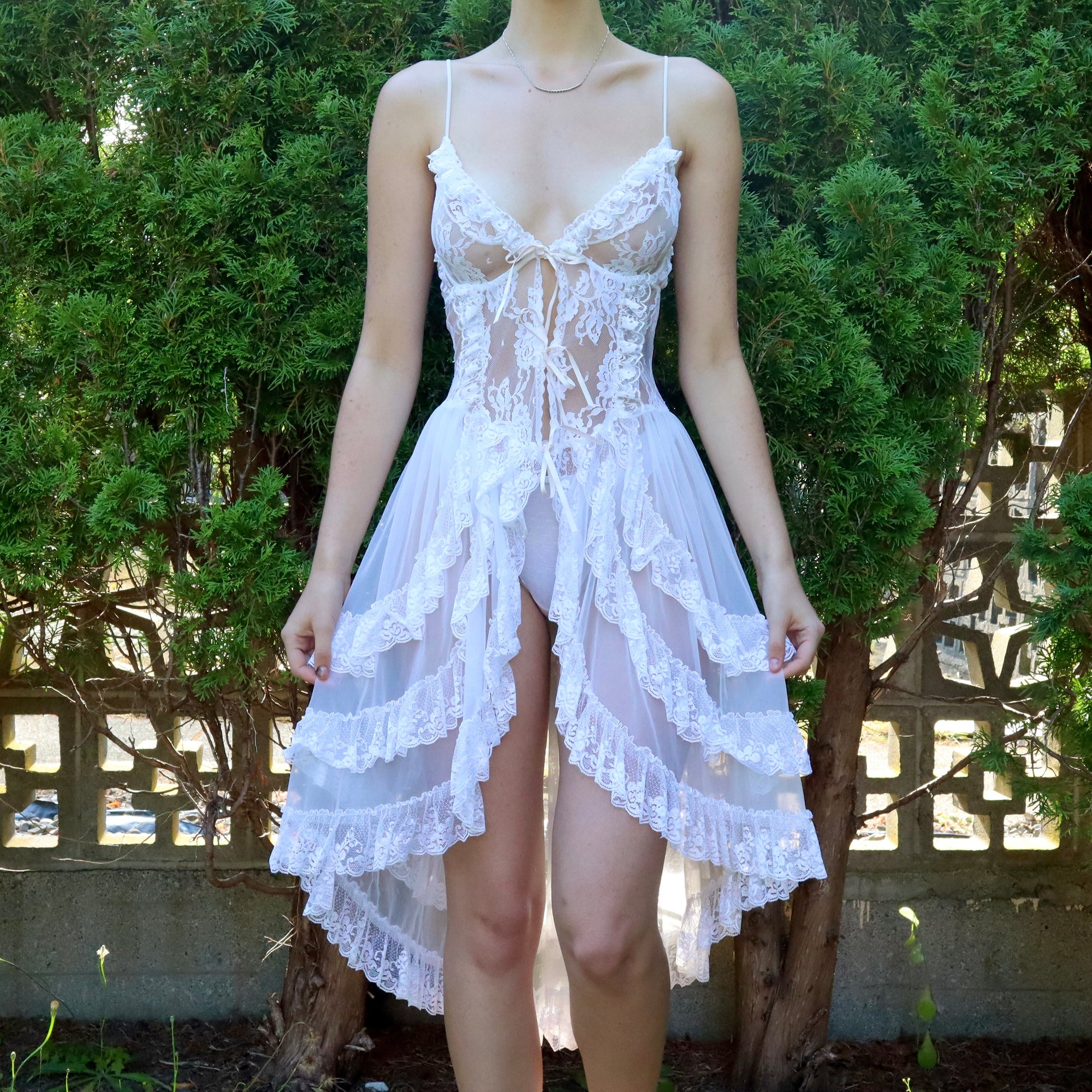 Vintage 80s White Fairy Lace Slip Dress