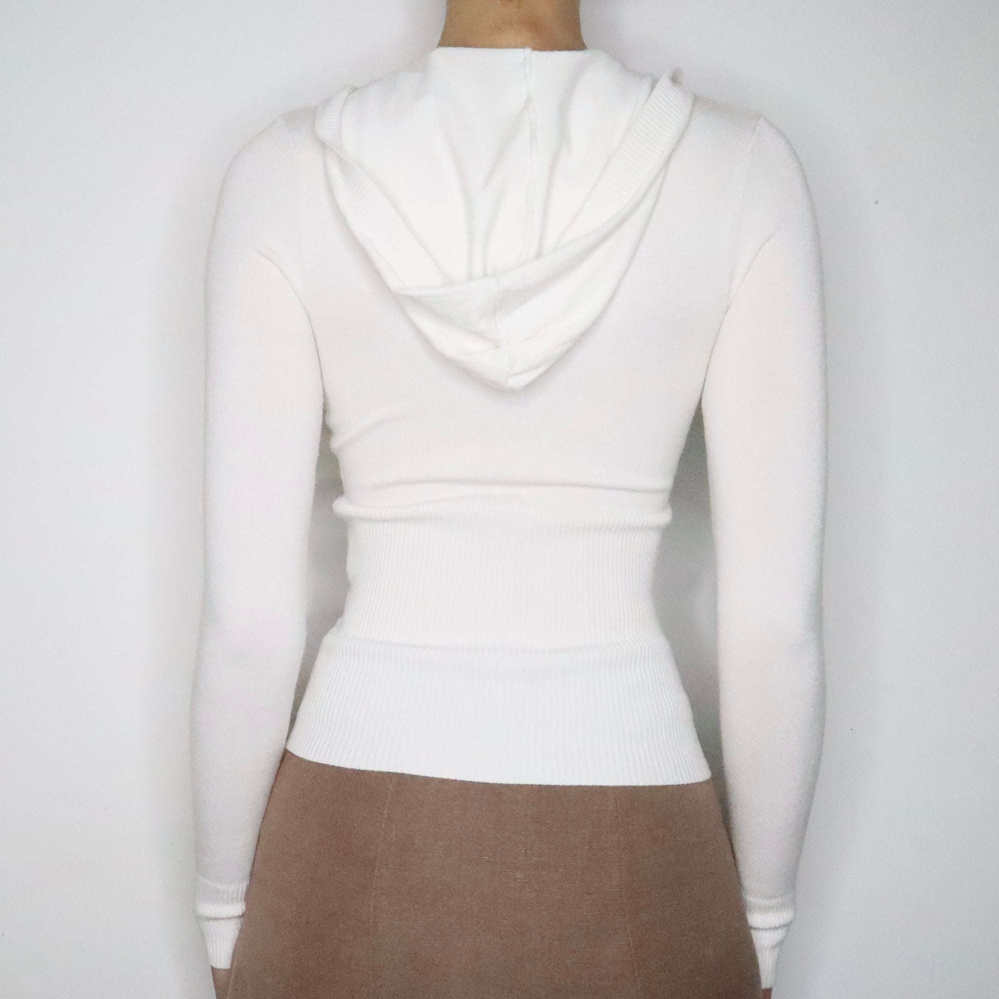 White Bebe Diamanté Zip Up Hoodie (XS-S)