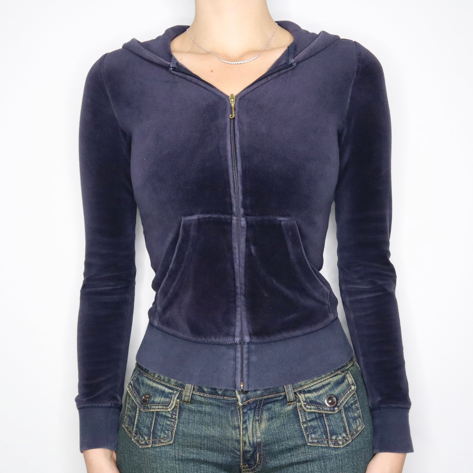 Vintage Mid 2000s Juicy Couture Navy Blue Velour Hoodie