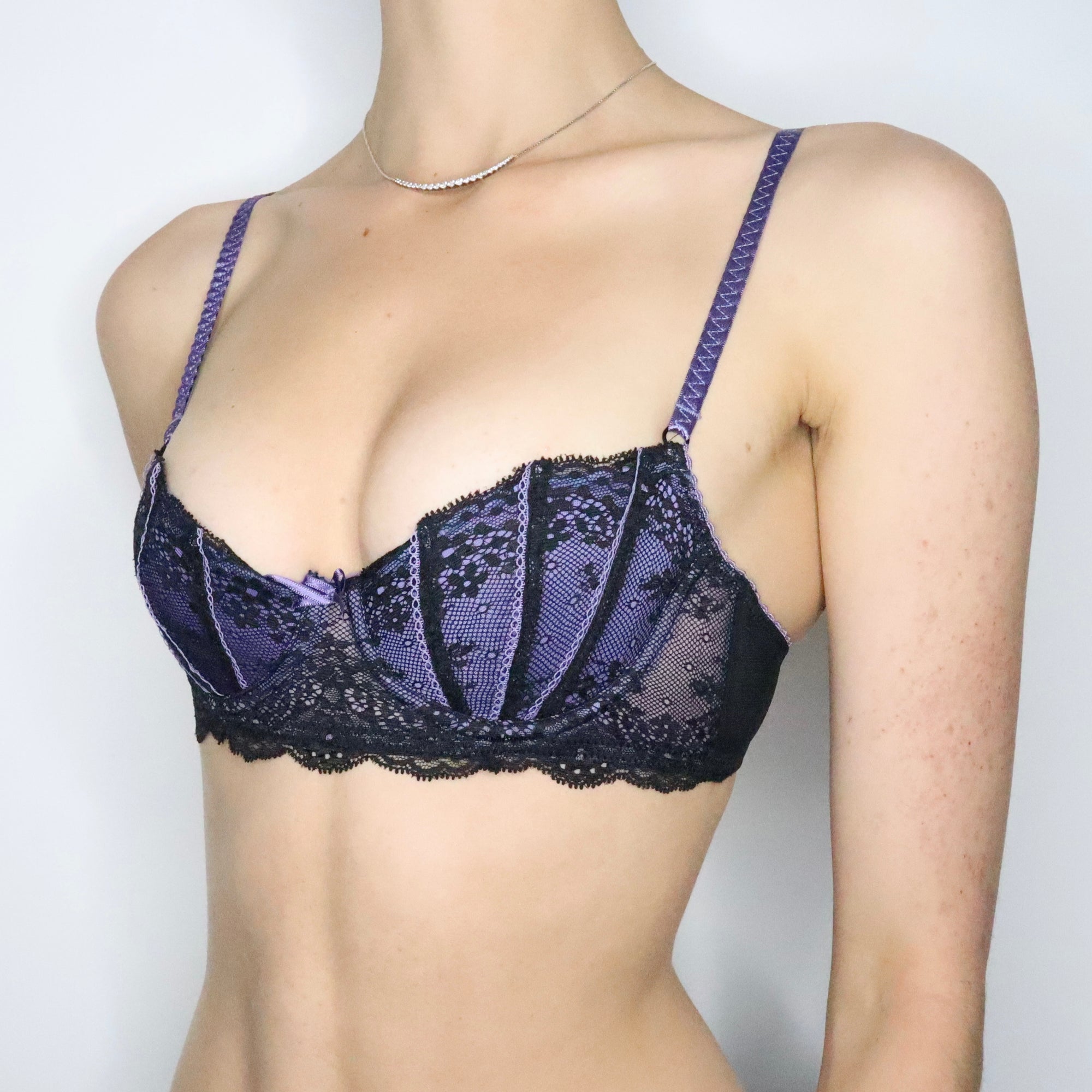 Black and Purple Lace Bra (32B/34A)
