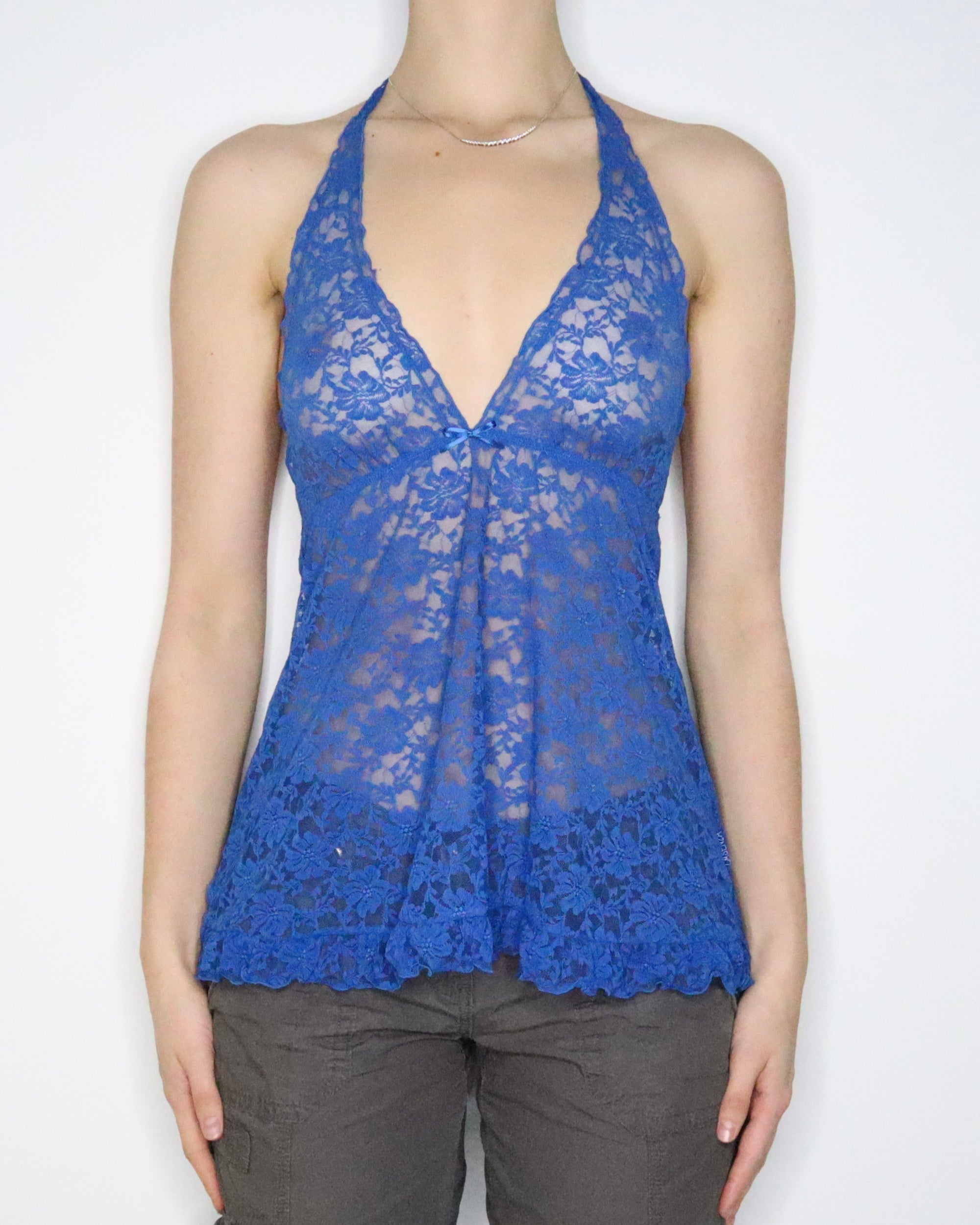 Blue Mesh Babydoll Halter Top (XS-S)