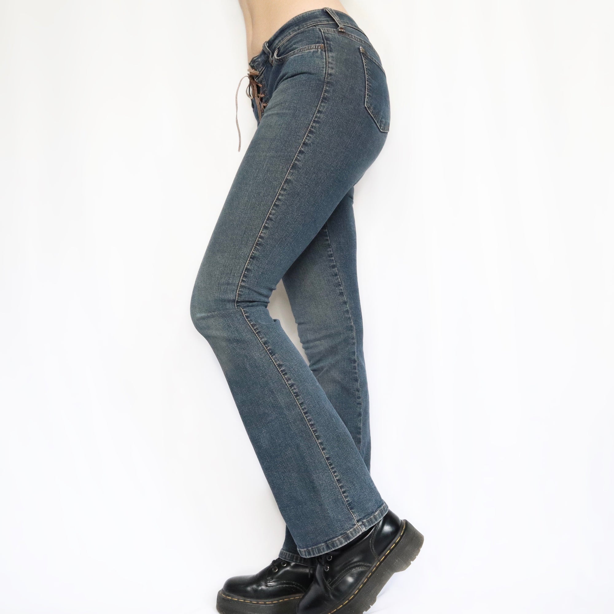 Vintage Early 2000s Low Rise Lace-Up Flare Jeans