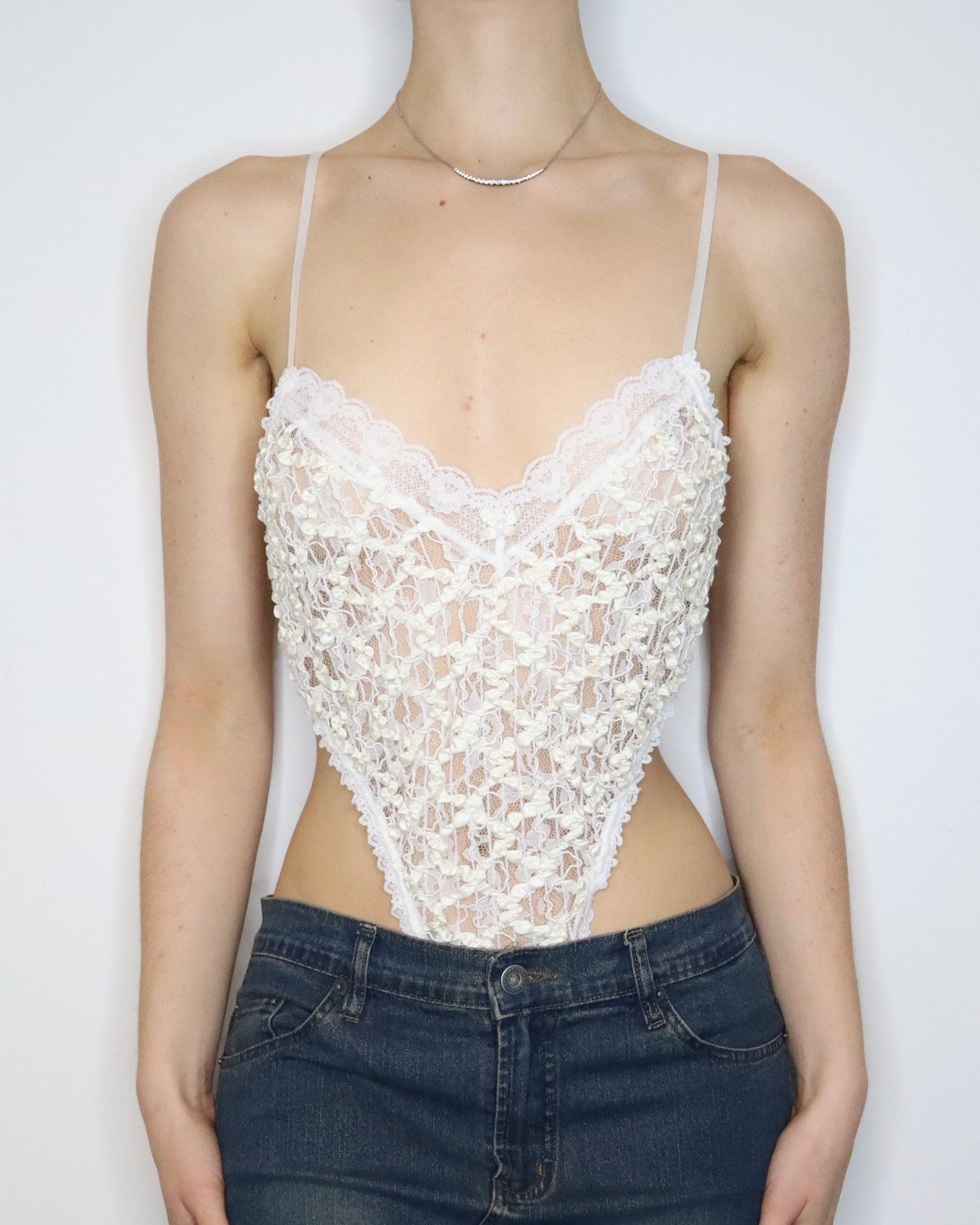 White Lace High Cut Teddy (S-M)