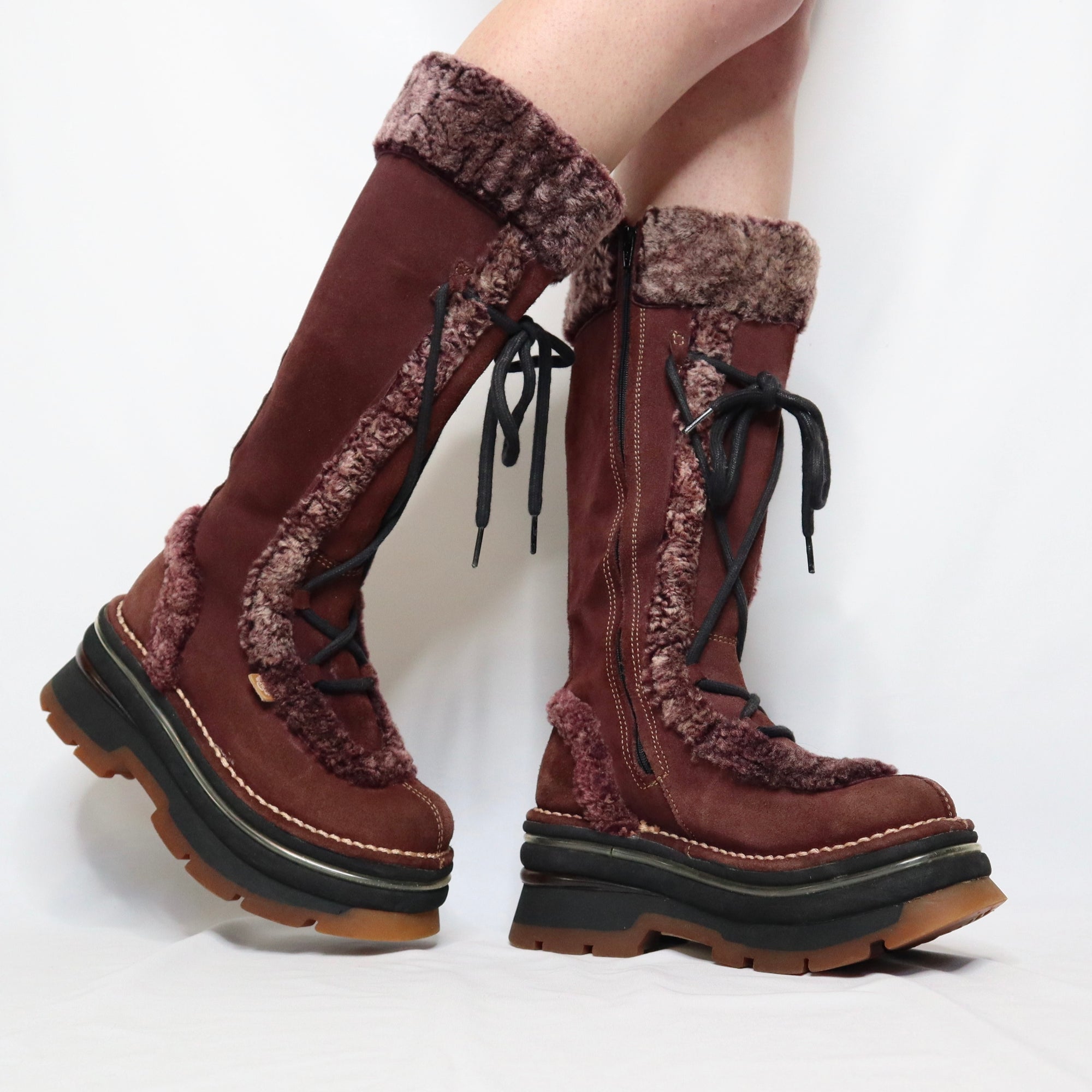 Burgundy Suede Platform Boots