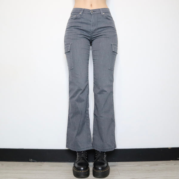 Vintage Y2K Grey Flare Cargo Pants - Imber Vintage