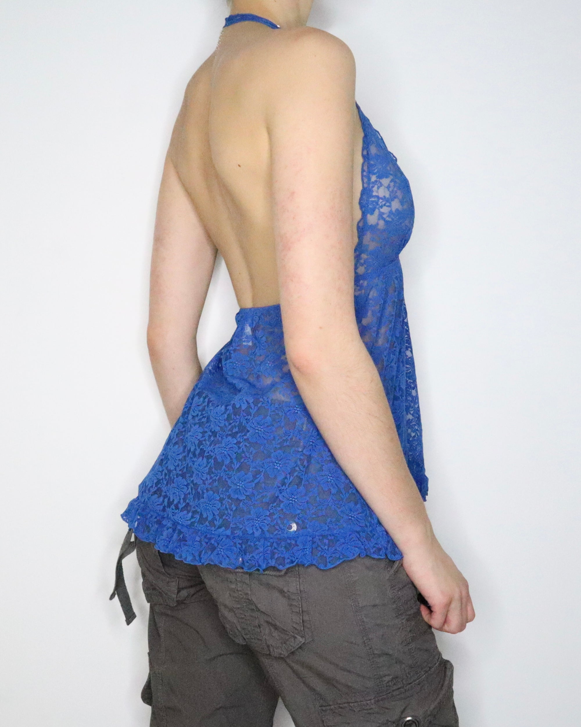 Blue Mesh Babydoll Halter Top (XS-S)