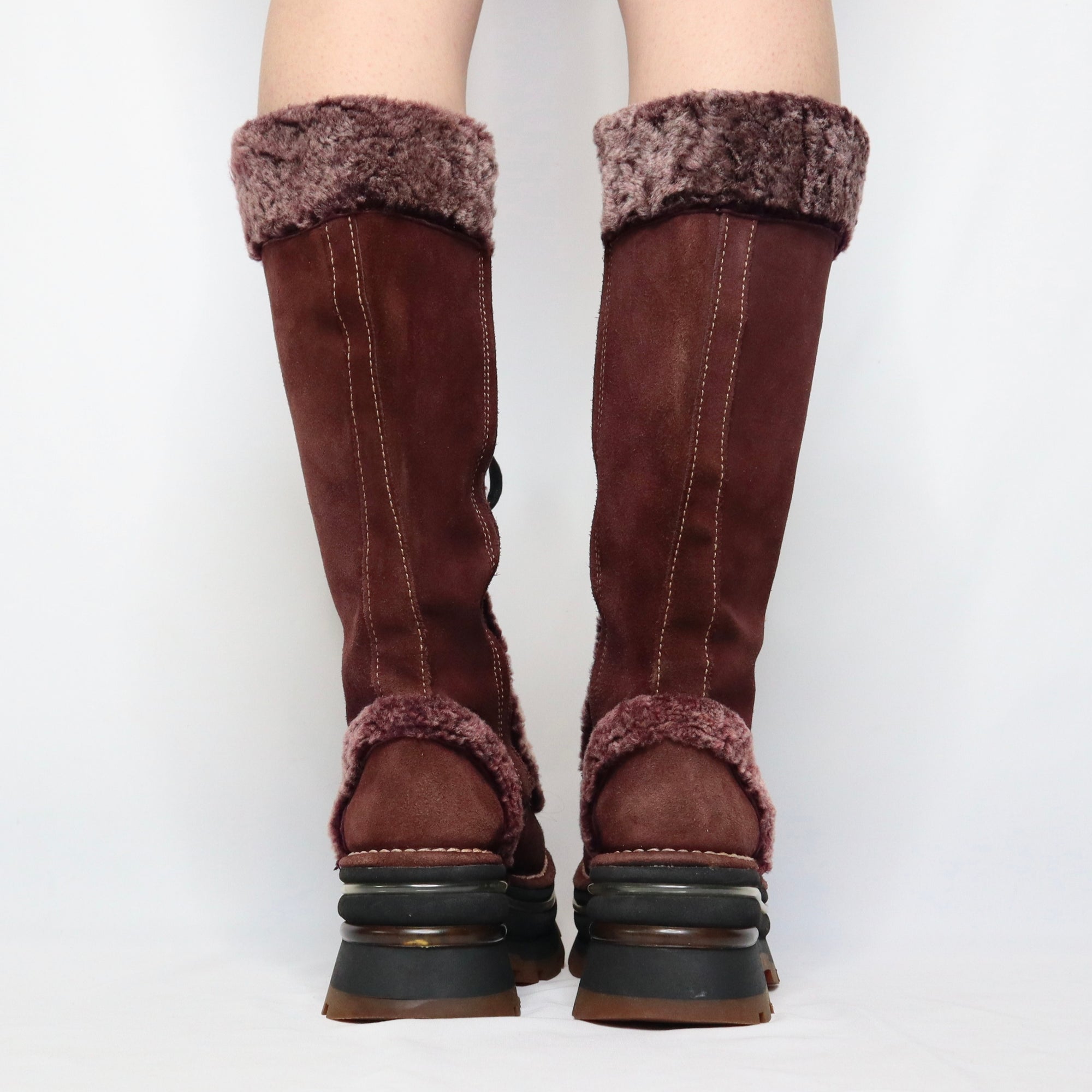 Burgundy Suede Platform Boots