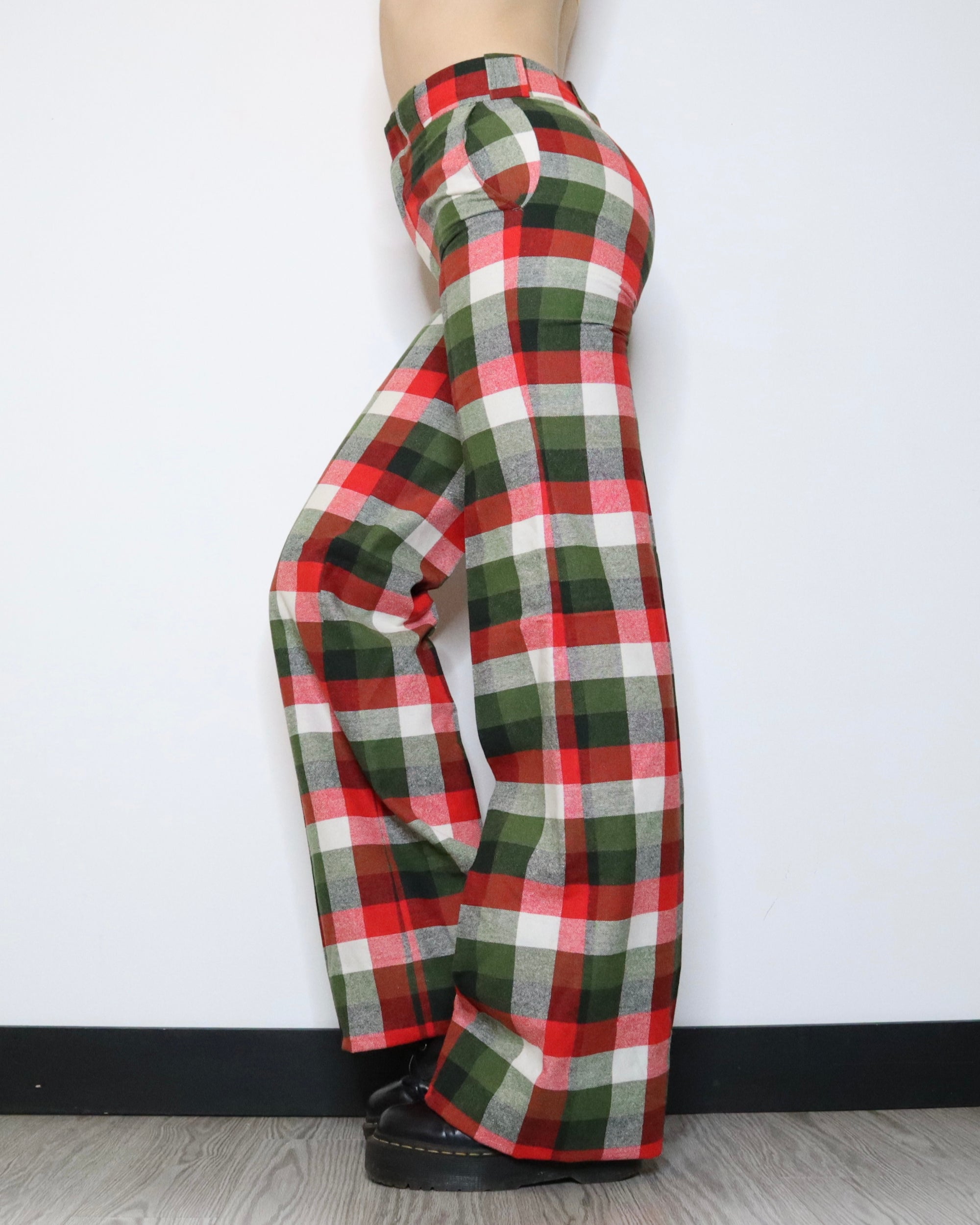 70s Wide Leg Plaid Pants (Small)