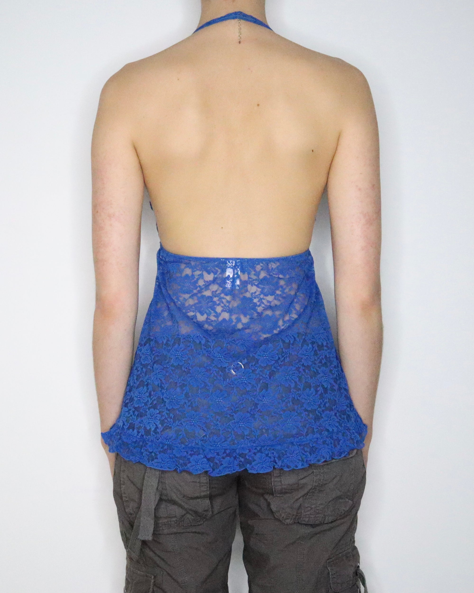 Blue Mesh Babydoll Halter Top (XS-S)