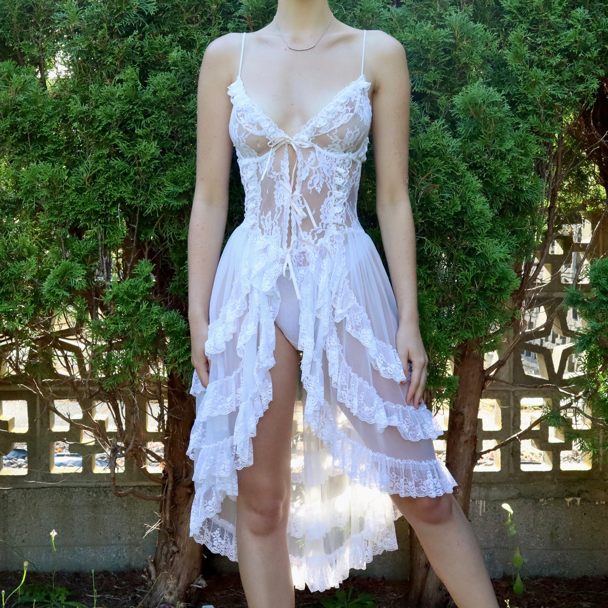 Vintage 80s White Fairy Lace Slip Dress