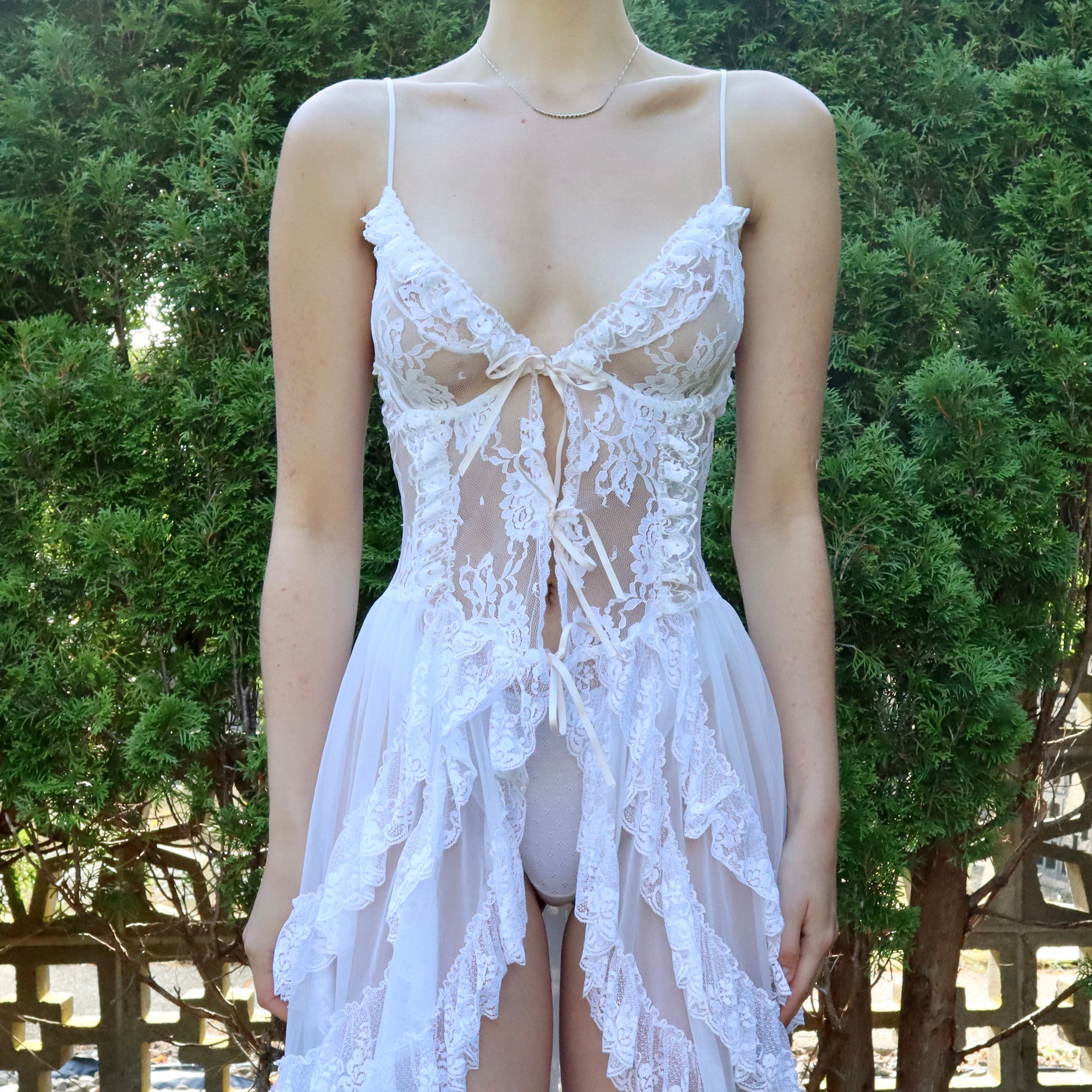 Vintage 80s White Fairy Lace Slip Dress