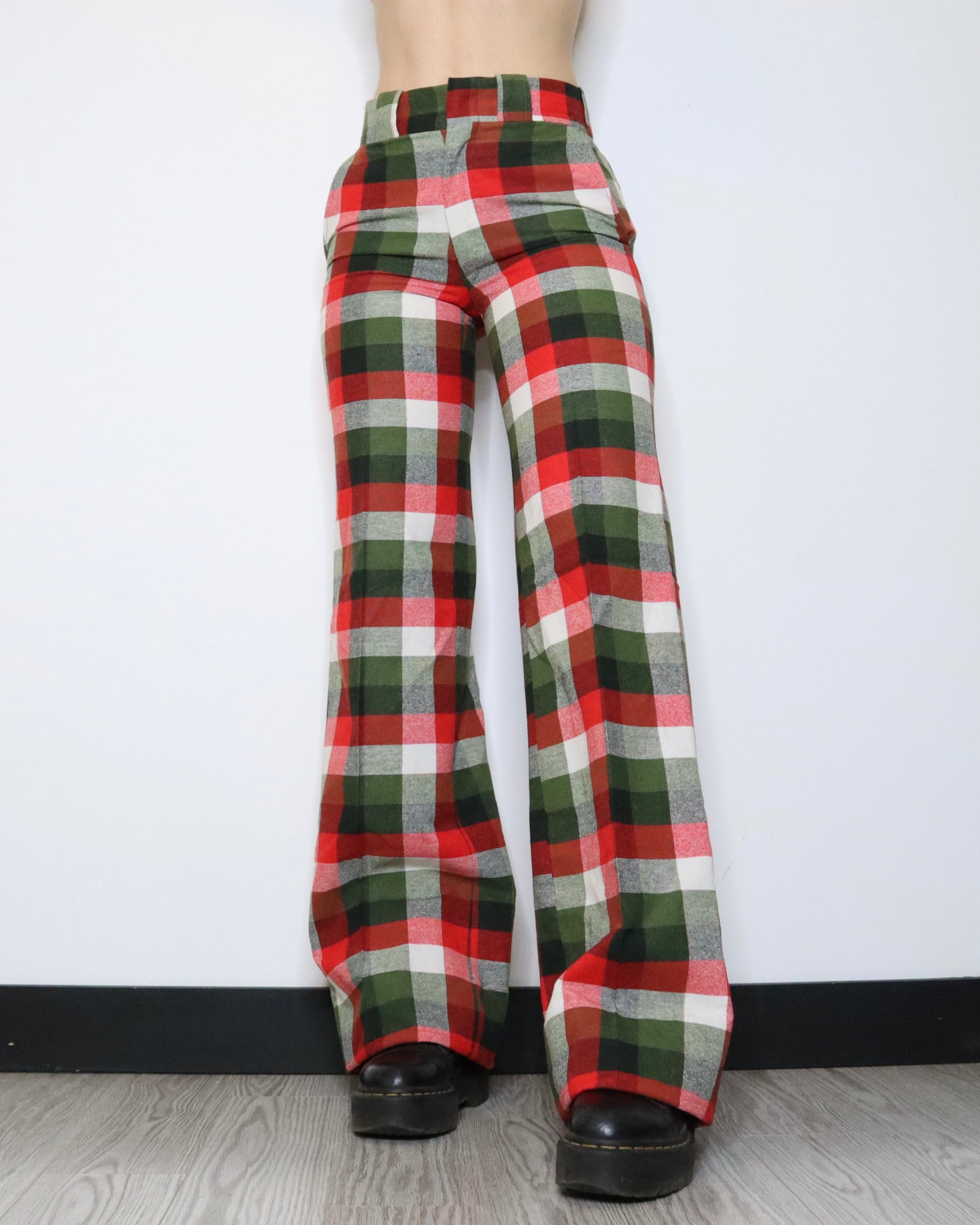 70s Wide Leg Plaid Pants (Small)
